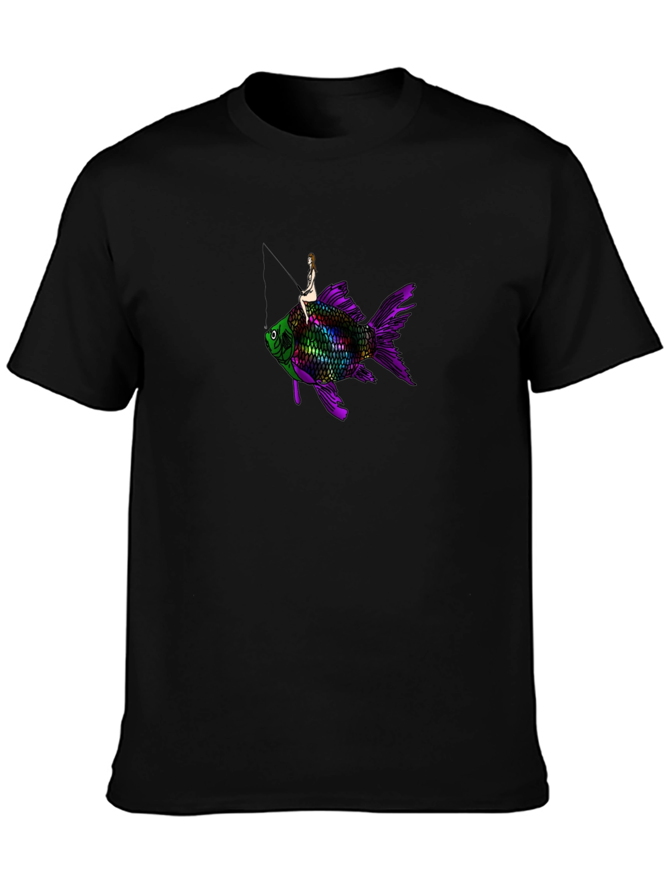 Black T-Shirt w/ Surreal Fish Rider Design