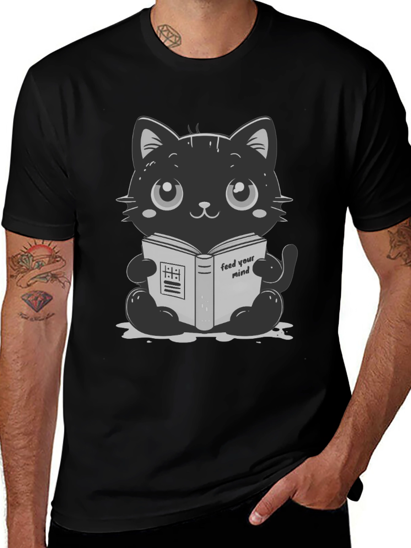 Cute Cartoon Cat Reading Book T-Shirt