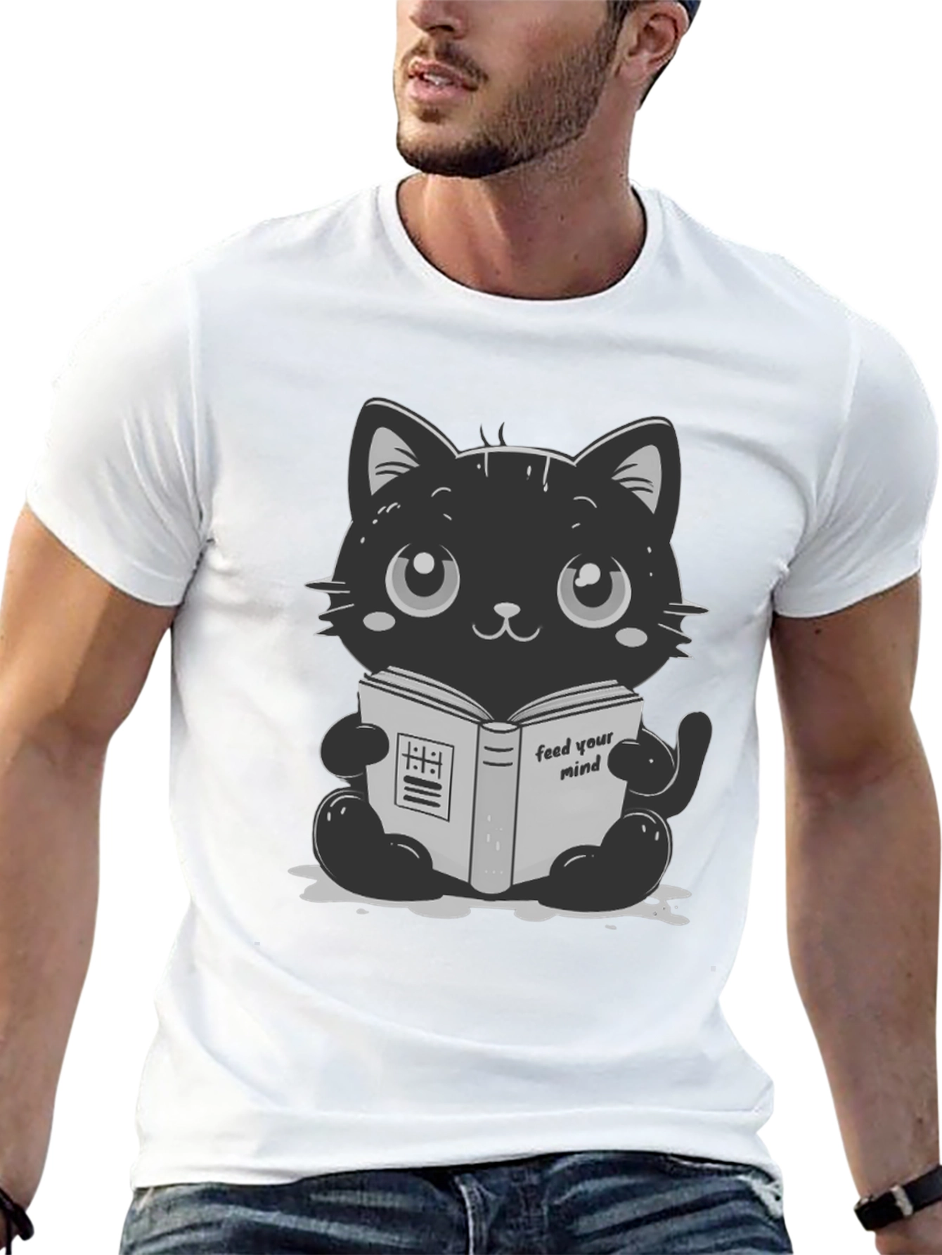 Cute Cartoon Cat Reading Book T-Shirt