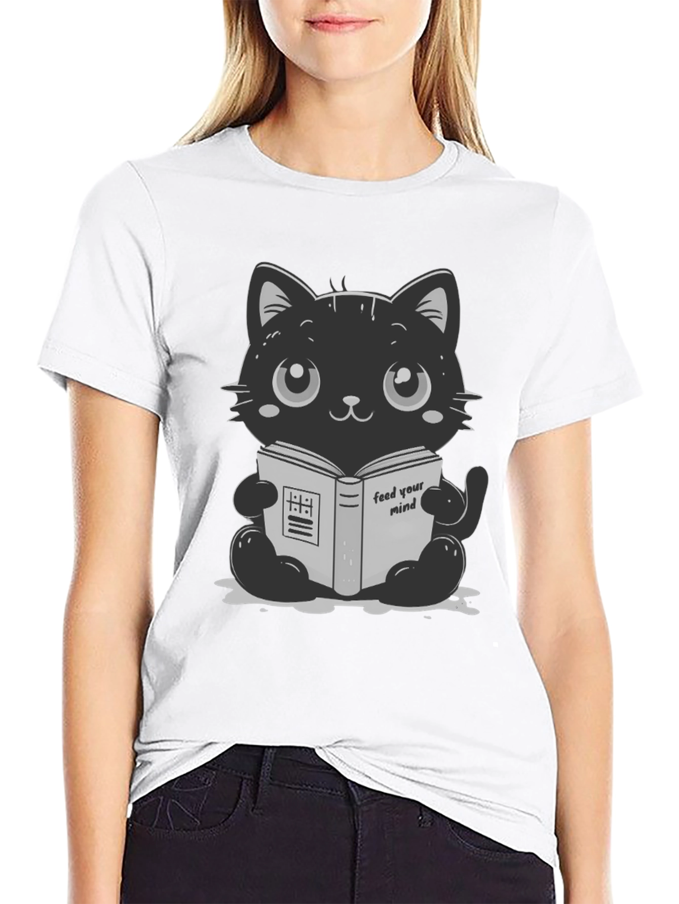 Cute Cartoon Cat Reading Book T-Shirt