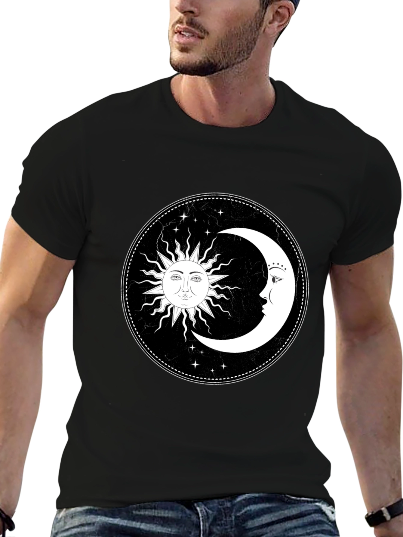 Celestial Sun and Moon Graphic T-Shirt