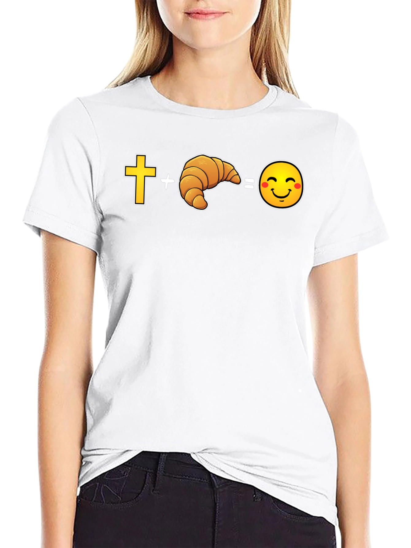 Cross Plus Croissant Equals Happy Face Graphic Tee