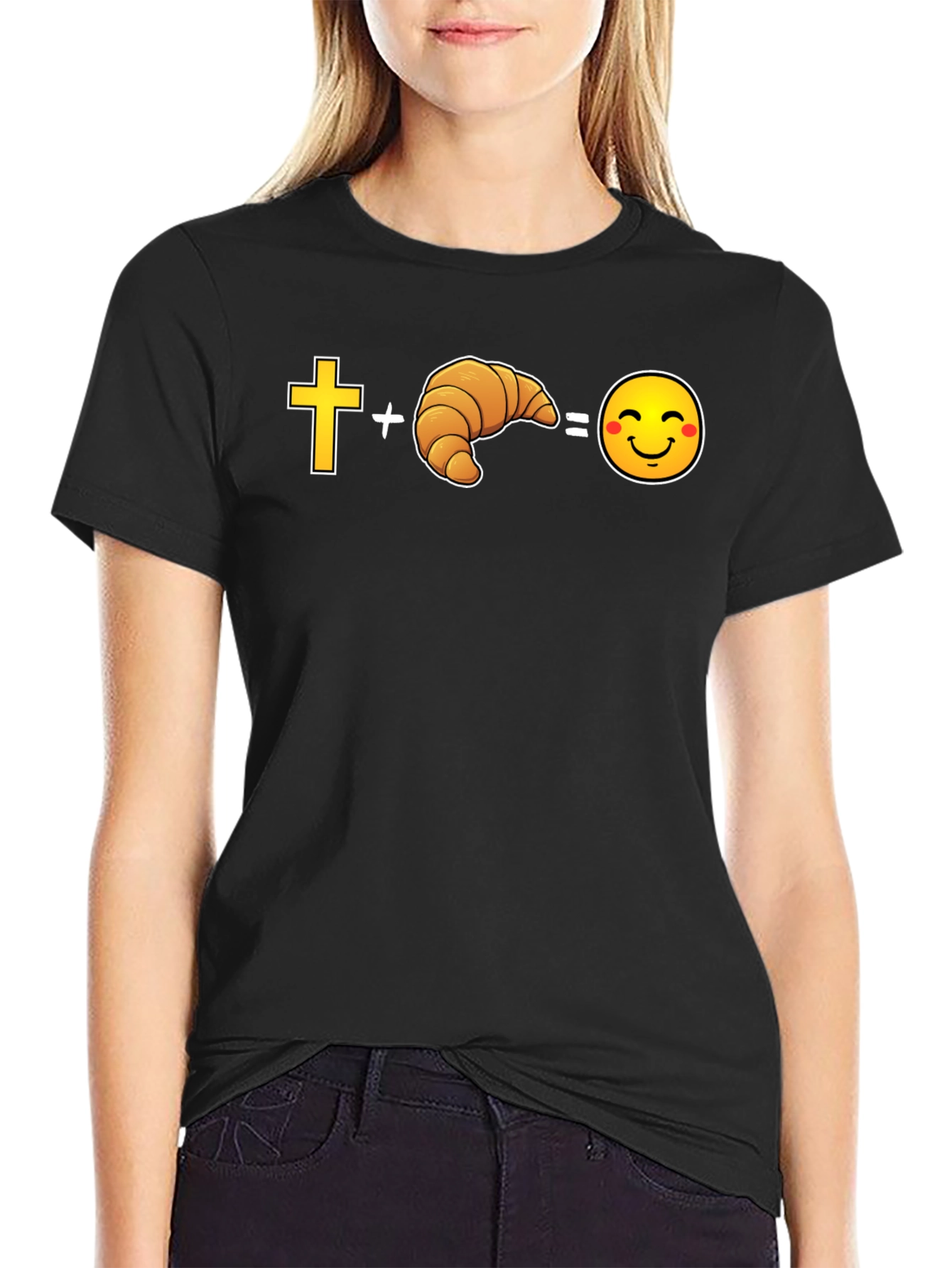 Cross Plus Croissant Equals Happy Face Graphic Tee