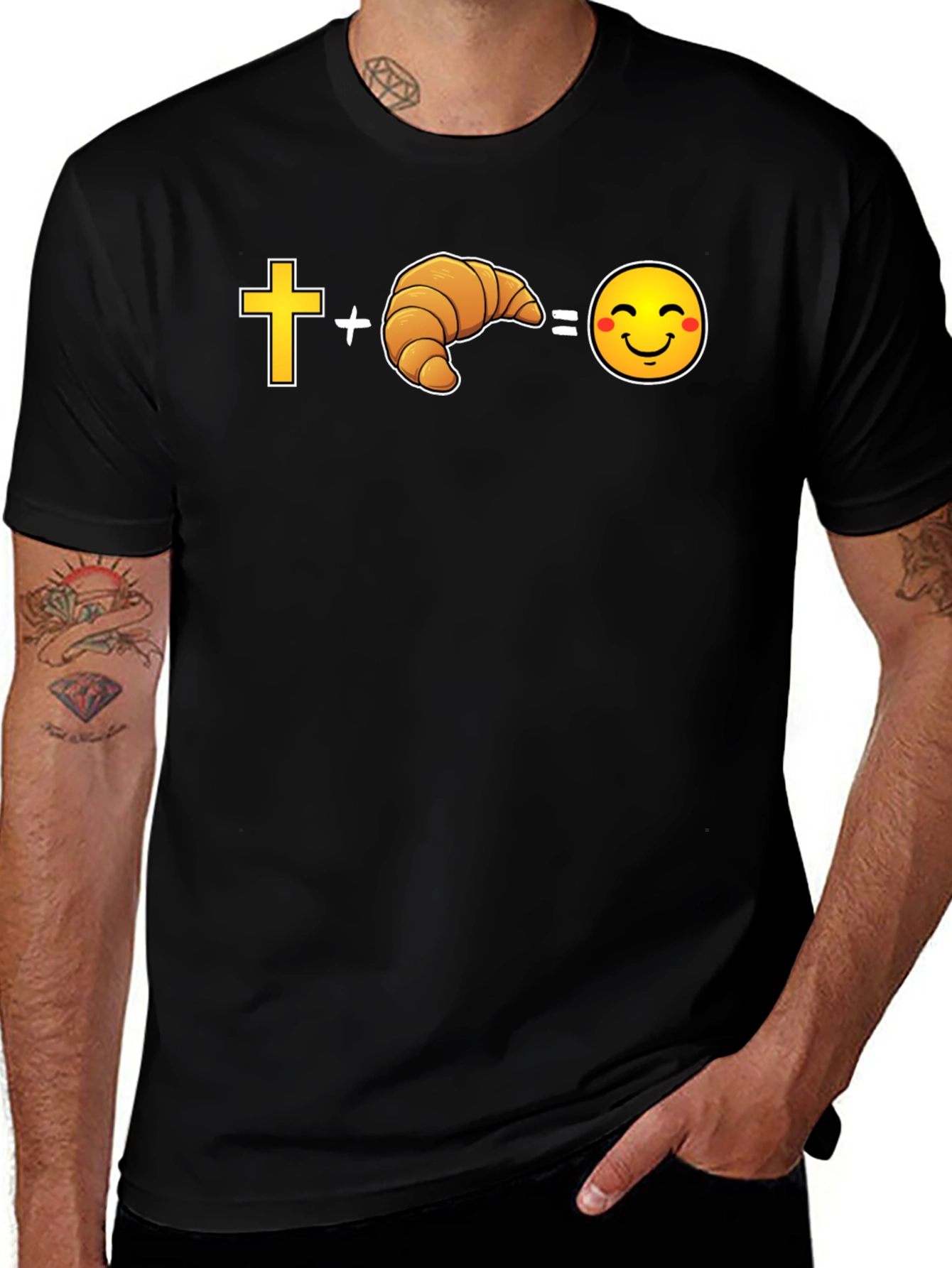 Cross Plus Croissant Equals Happy Face Graphic Tee