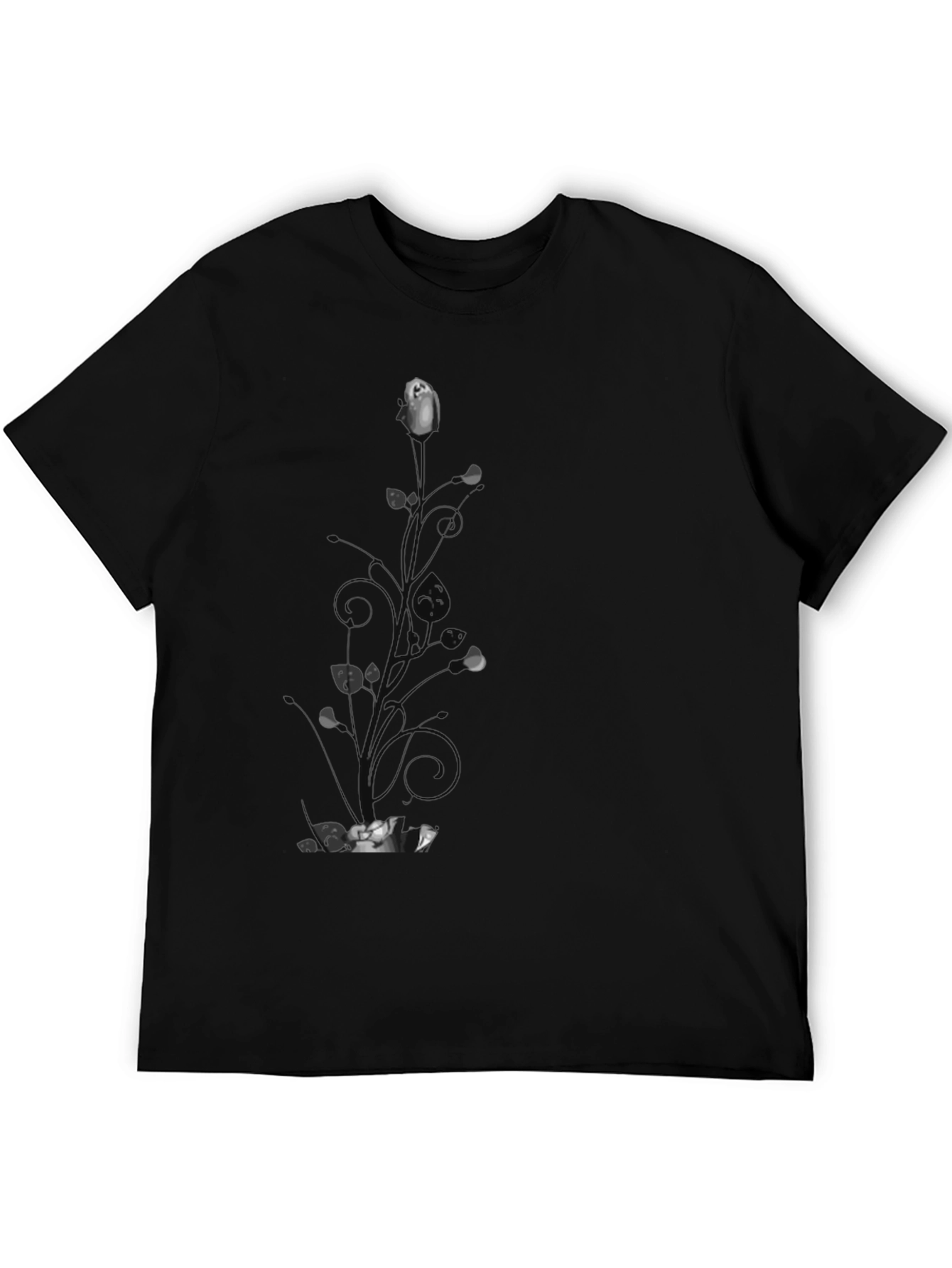 Elegant Black T-Shirt with Floral Rose Design