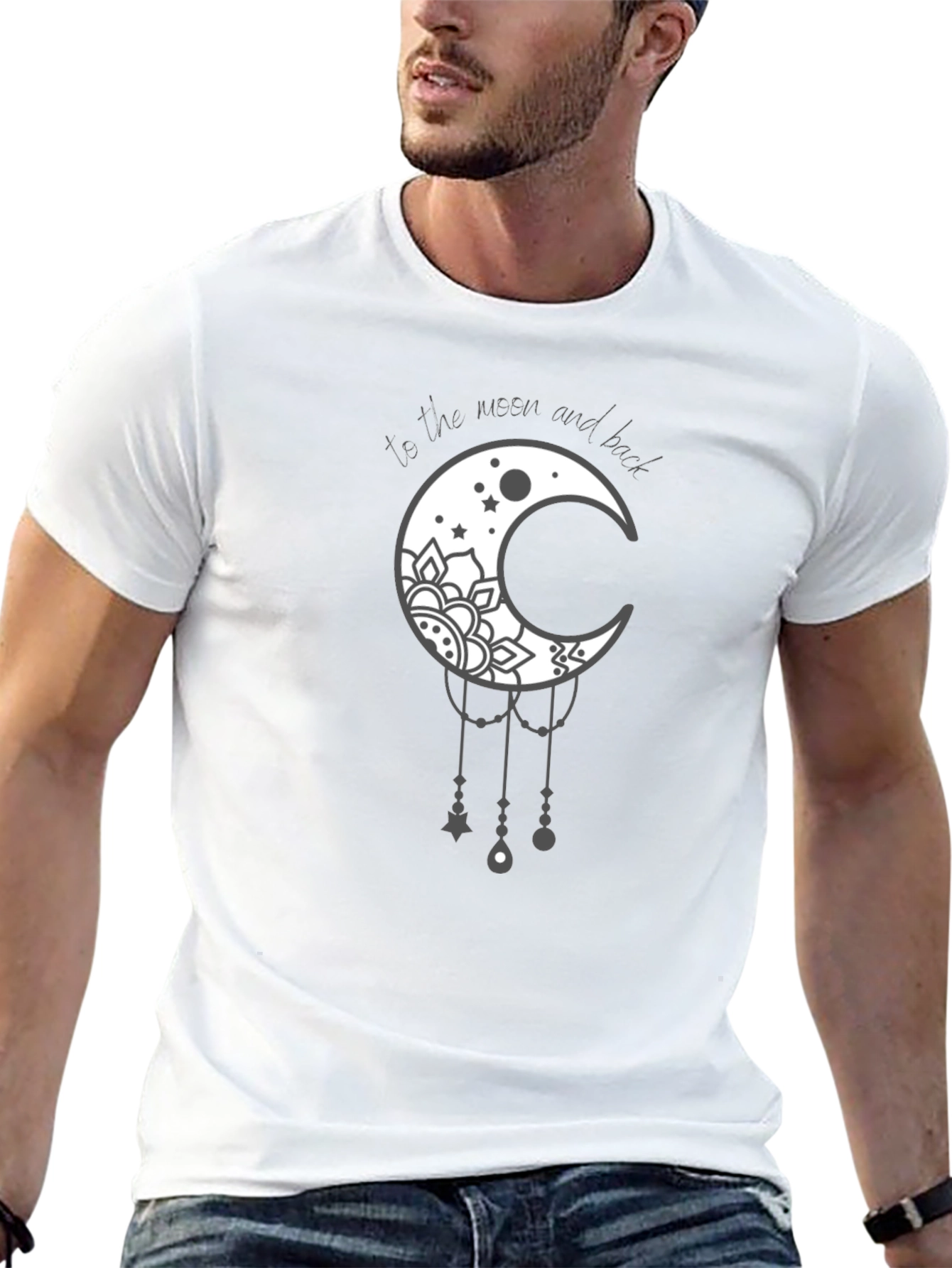 Moon and Back Graphic Tee - Stylish Celestial Design