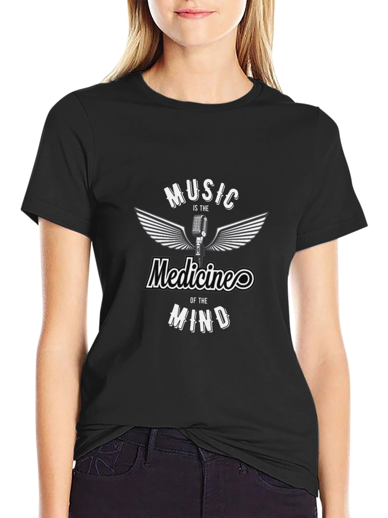 Music is the Medicine of the Mind Black T-Shirt