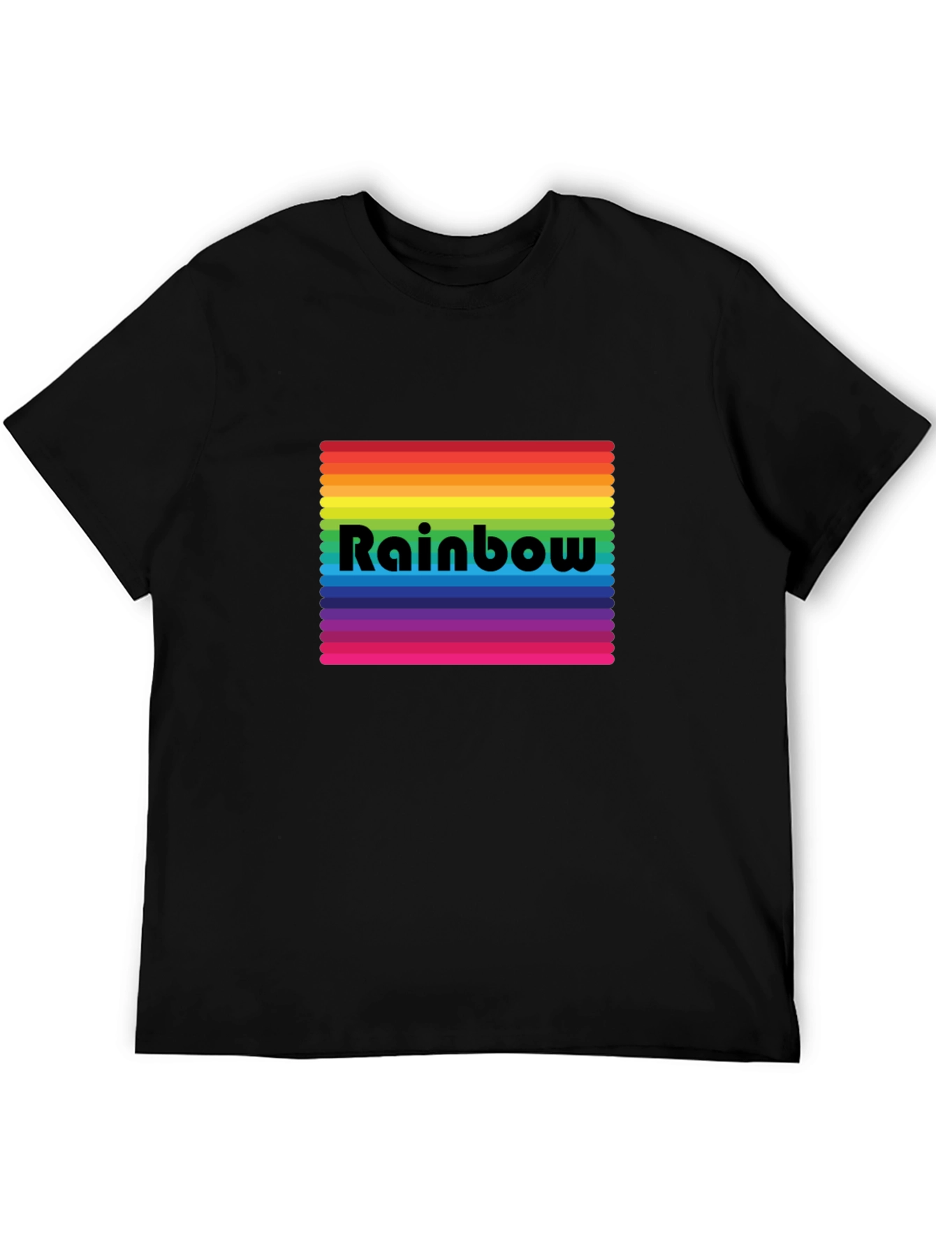 Rainbow Stripe Graphic Tee - Black Cotton Blend