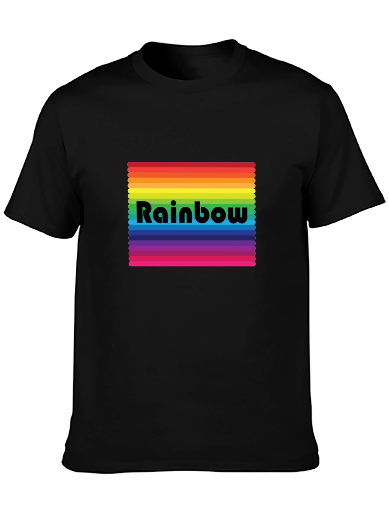 Rainbow Stripe Graphic Tee - Black Cotton Blend