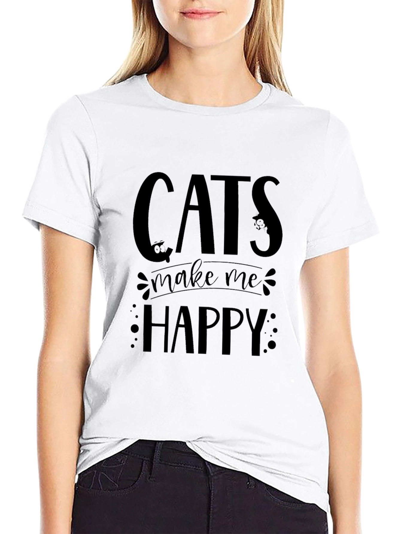 Cats Make Me Happy Black T-Shirt