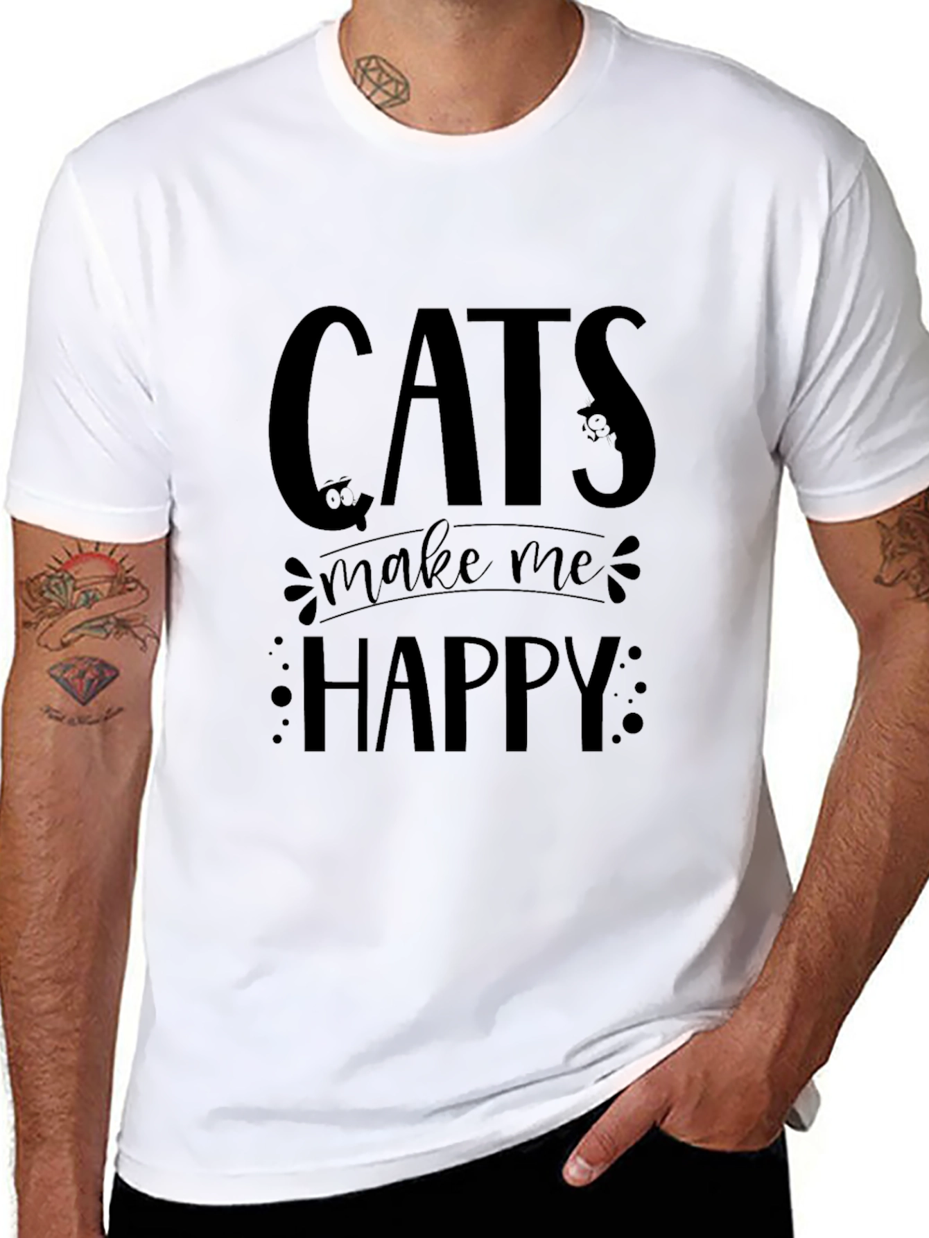 Cats Make Me Happy Black T-Shirt