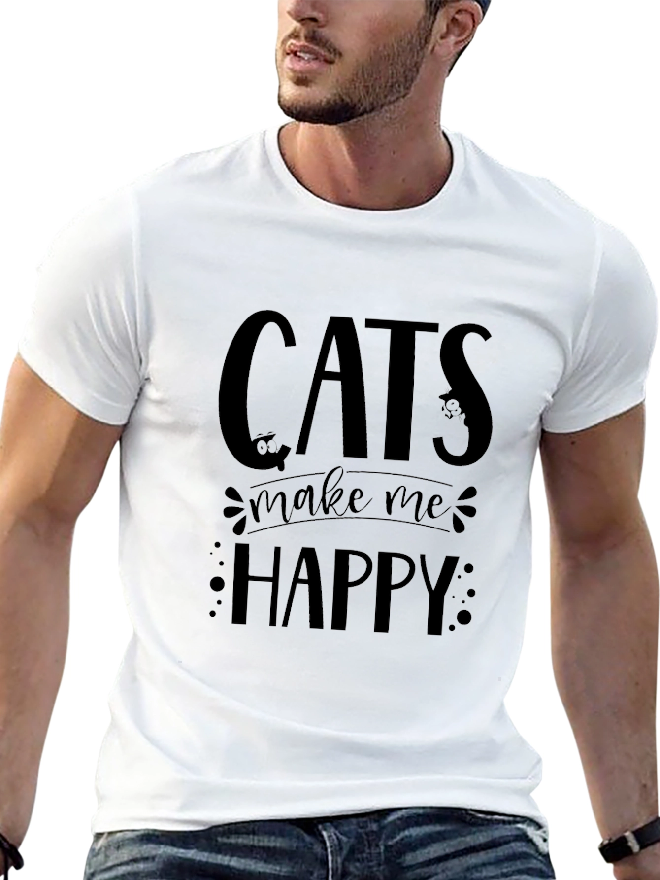 Cats Make Me Happy Black T-Shirt