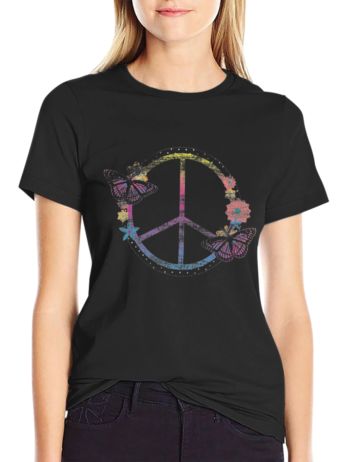 Peace Sign Butterfly Graphic T-Shirt
