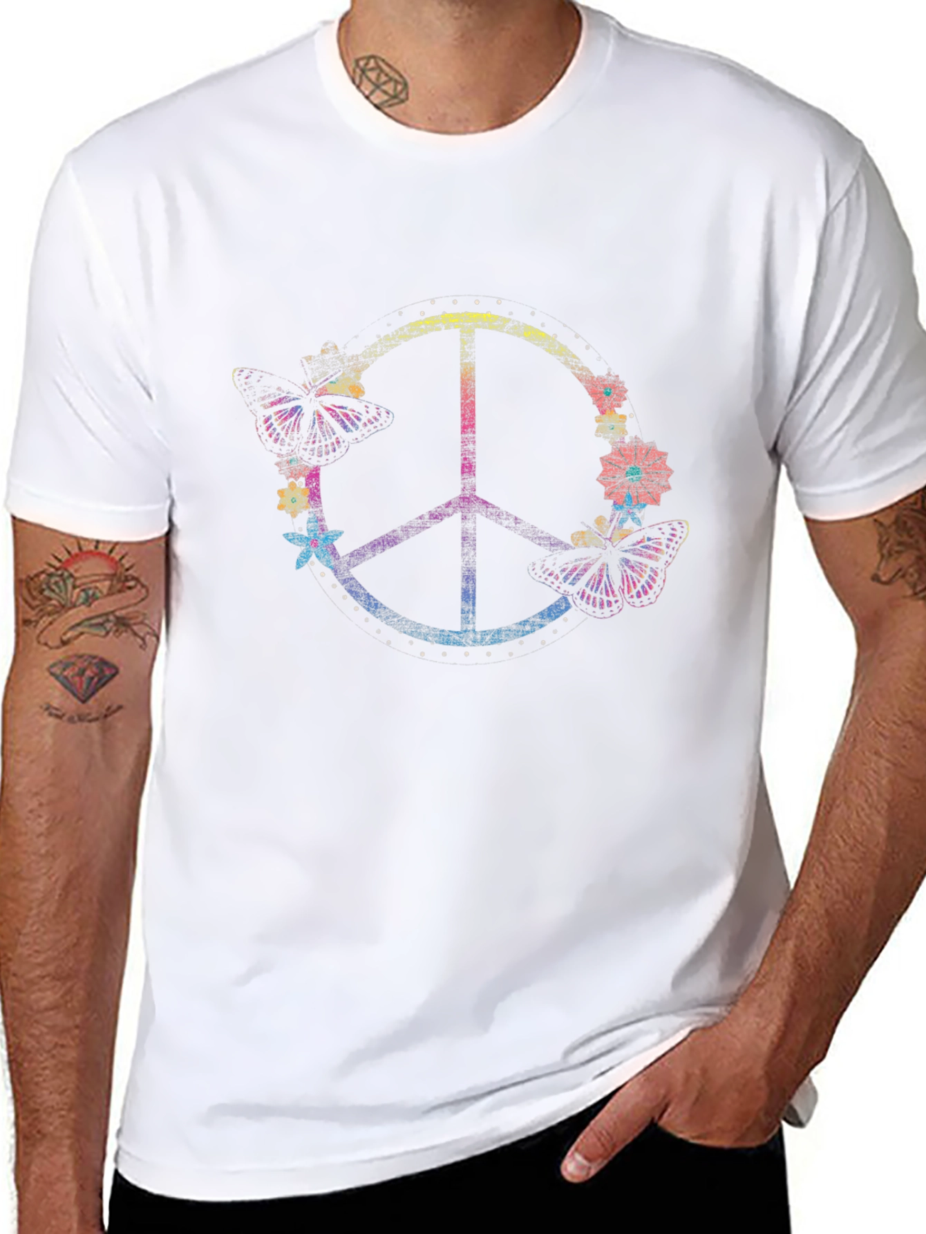 Peace Sign Butterfly Graphic T-Shirt
