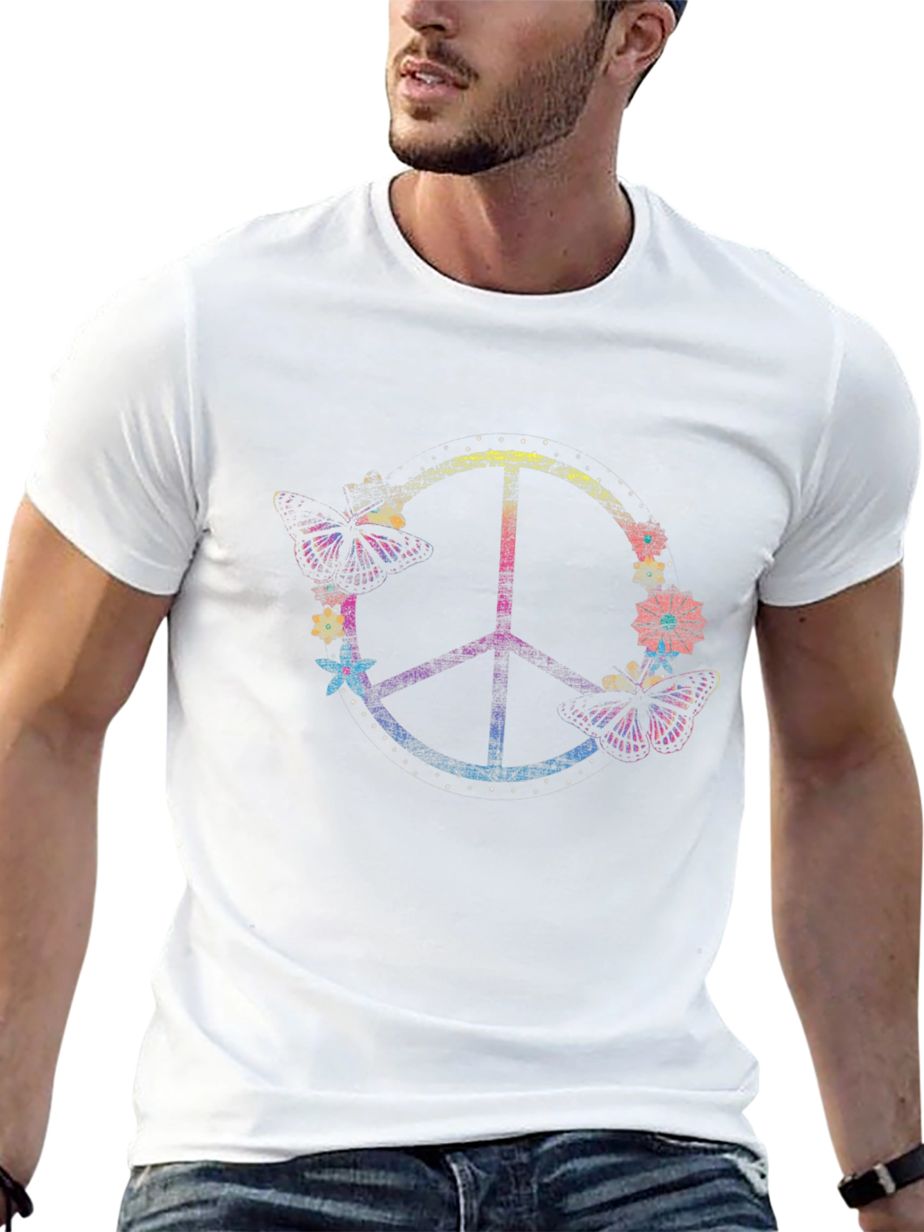 Peace Sign Butterfly Graphic T-Shirt