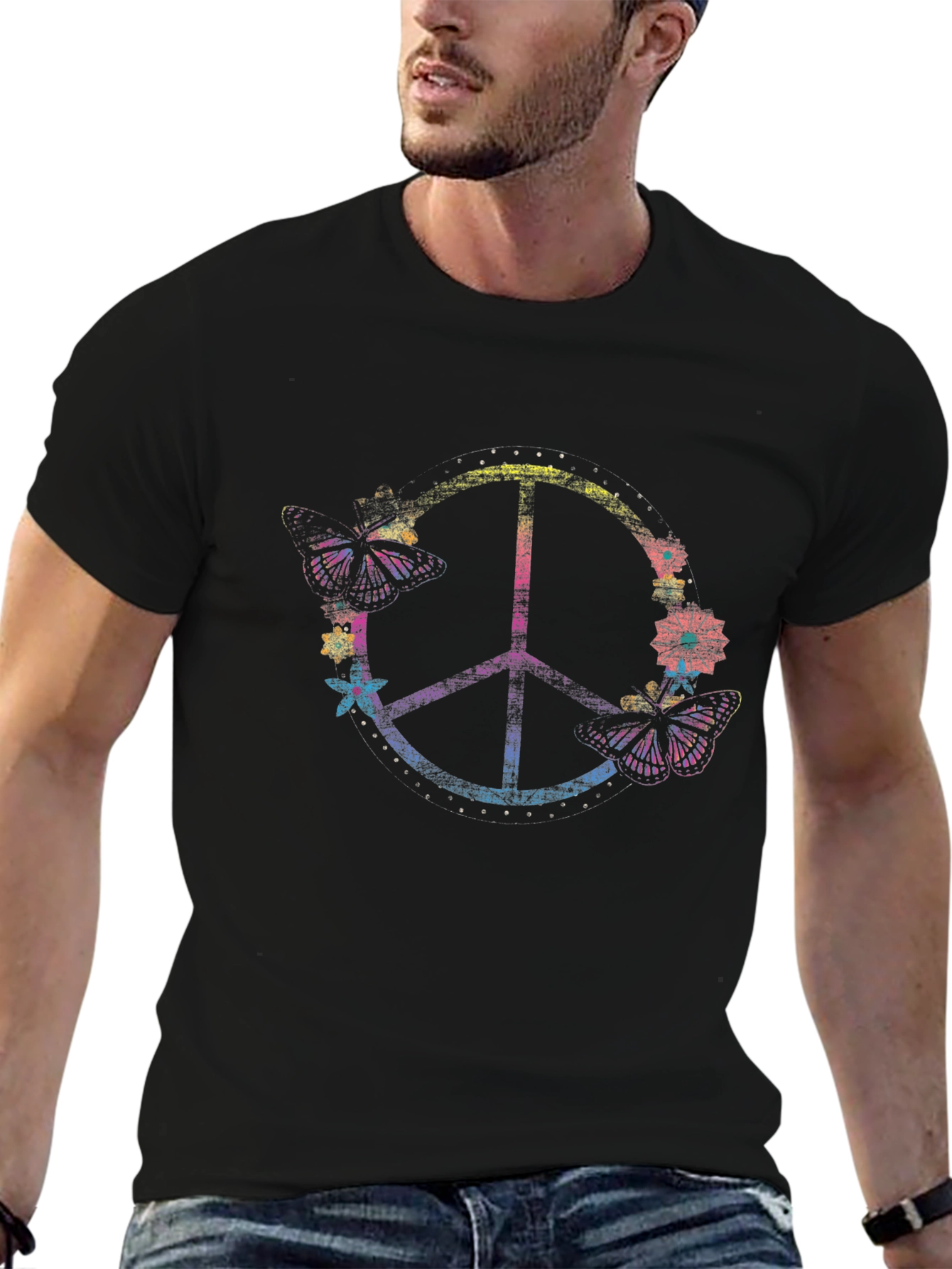 Peace Sign Butterfly Graphic T-Shirt