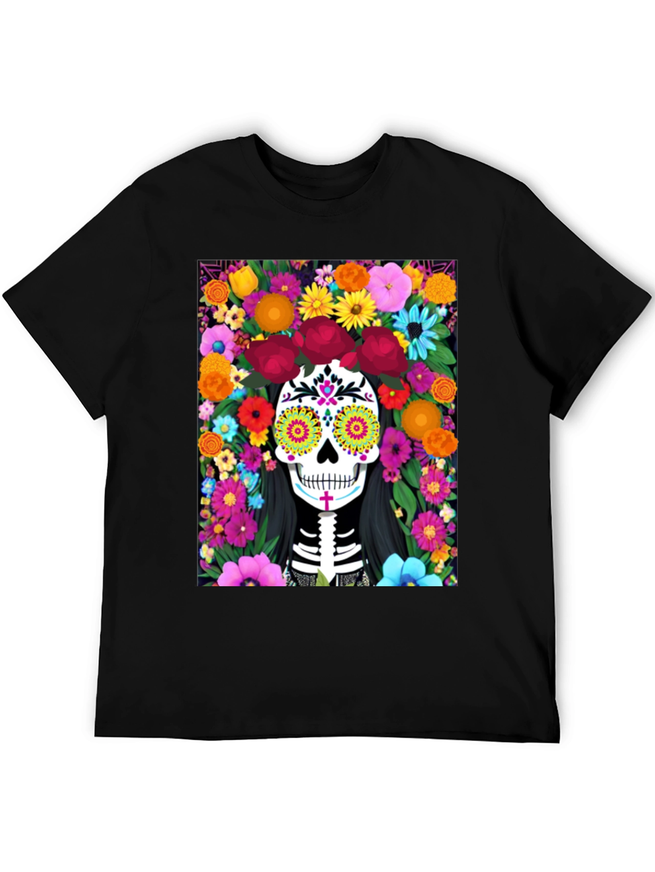 Day of the Dead Skull Floral Graphic Tee