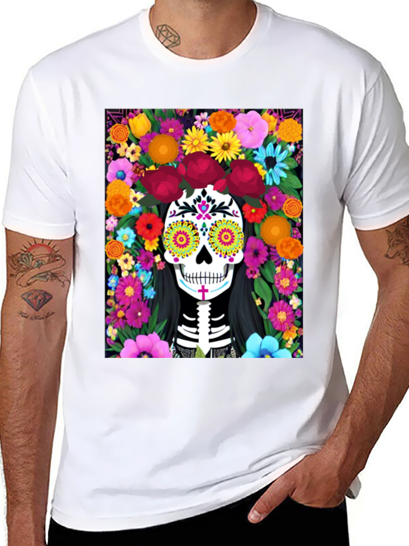 Day of the Dead Skull Floral Graphic Tee