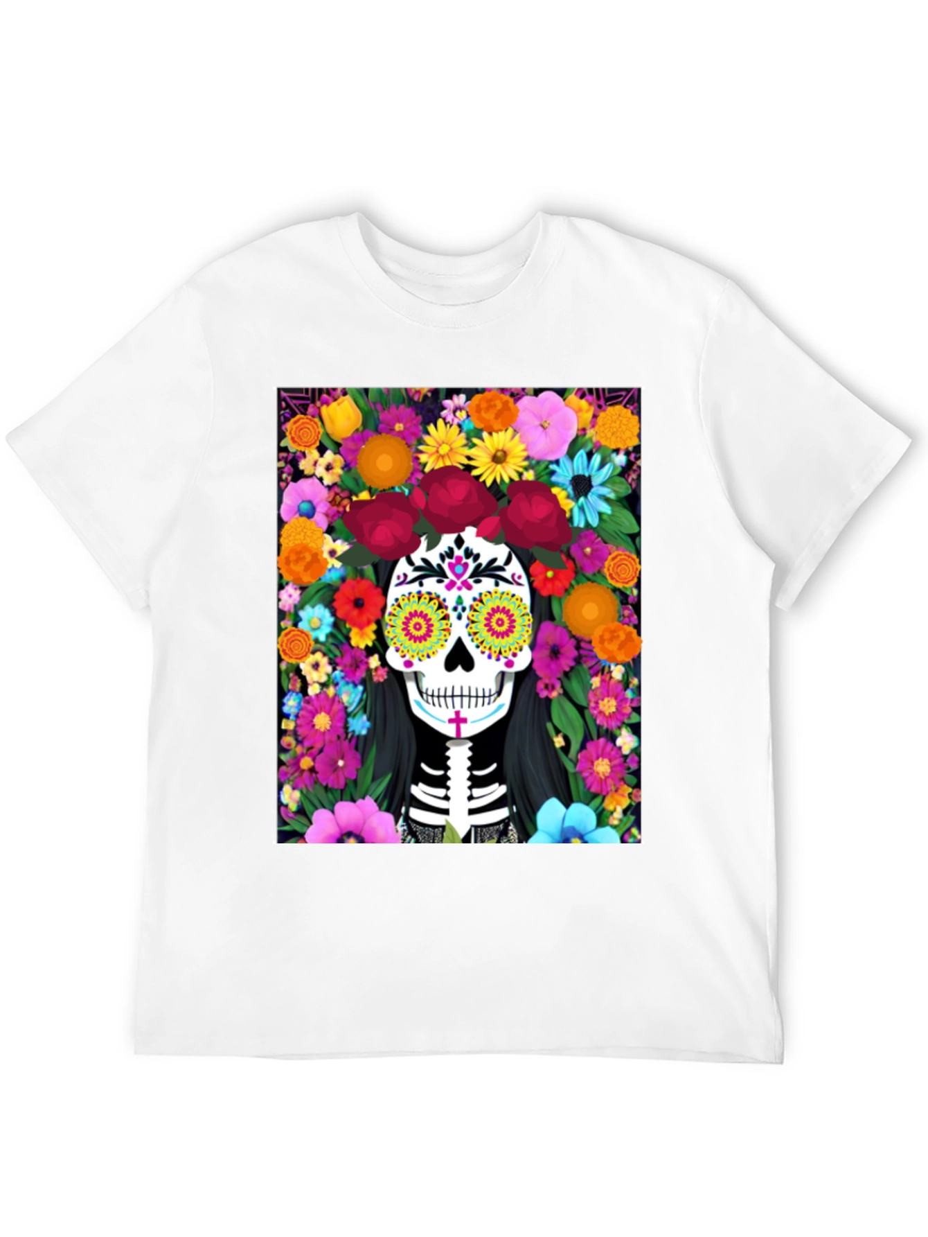 Day of the Dead Skull Floral Graphic Tee