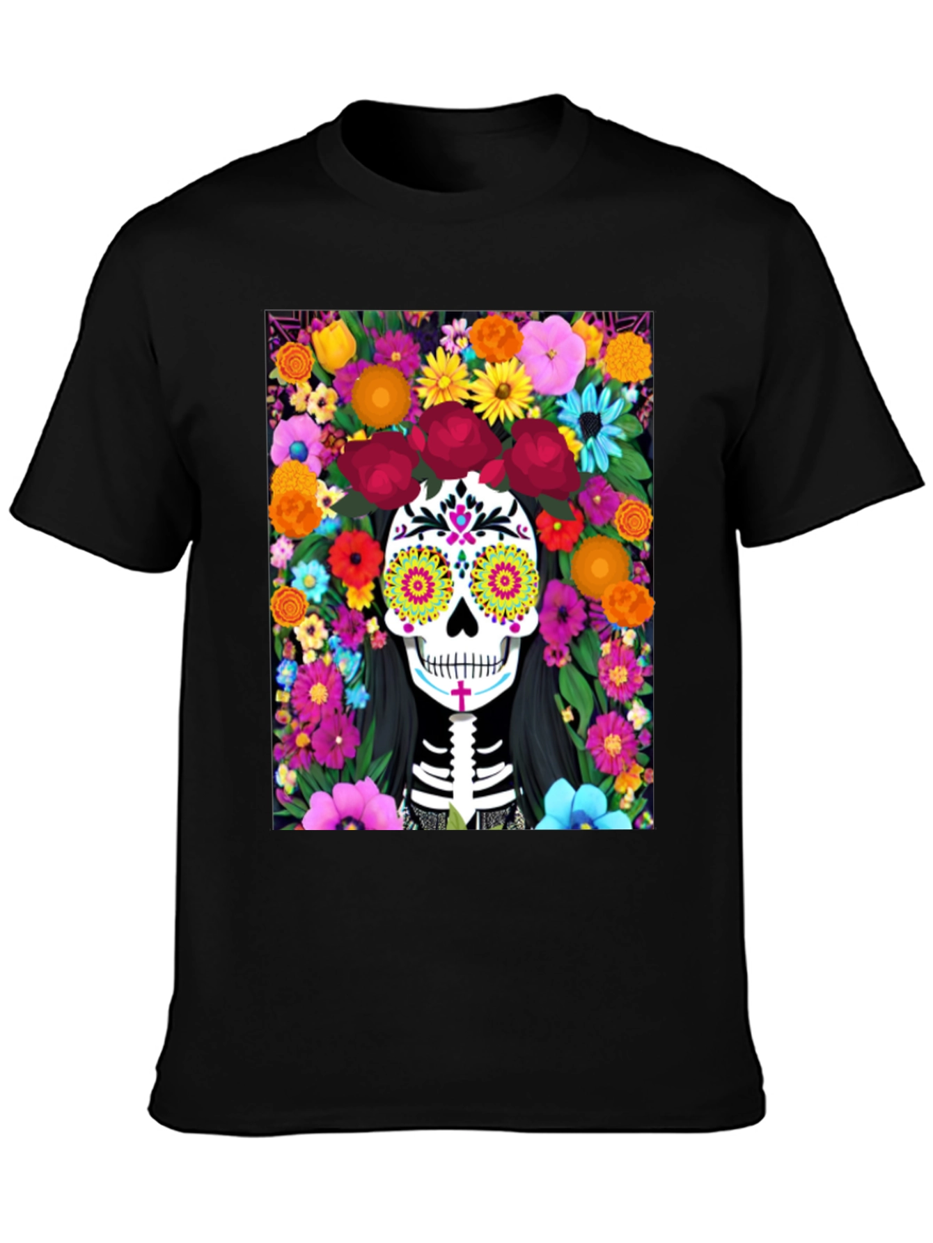 Day of the Dead Skull Floral Graphic Tee