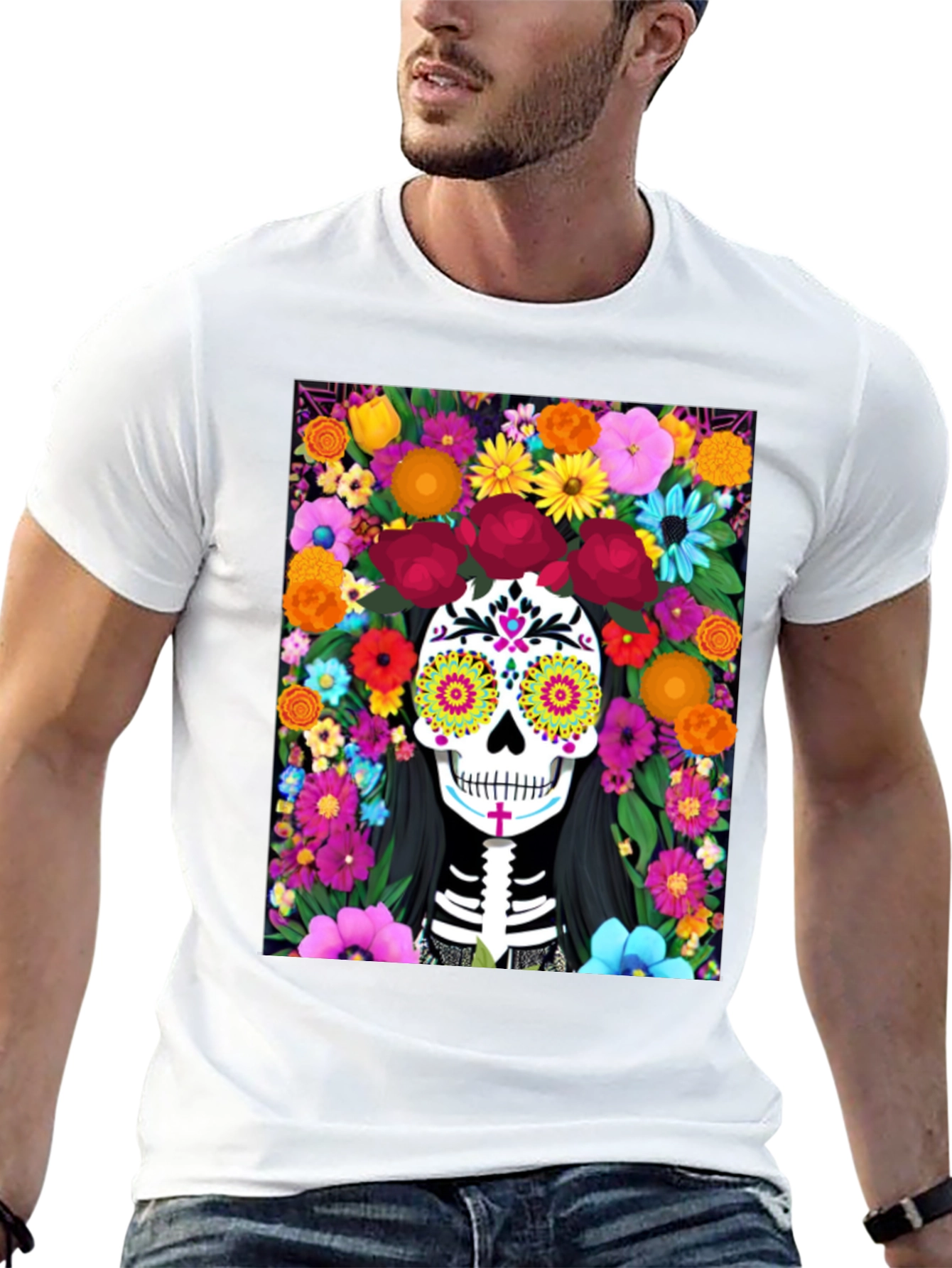 Day of the Dead Skull Floral Graphic Tee