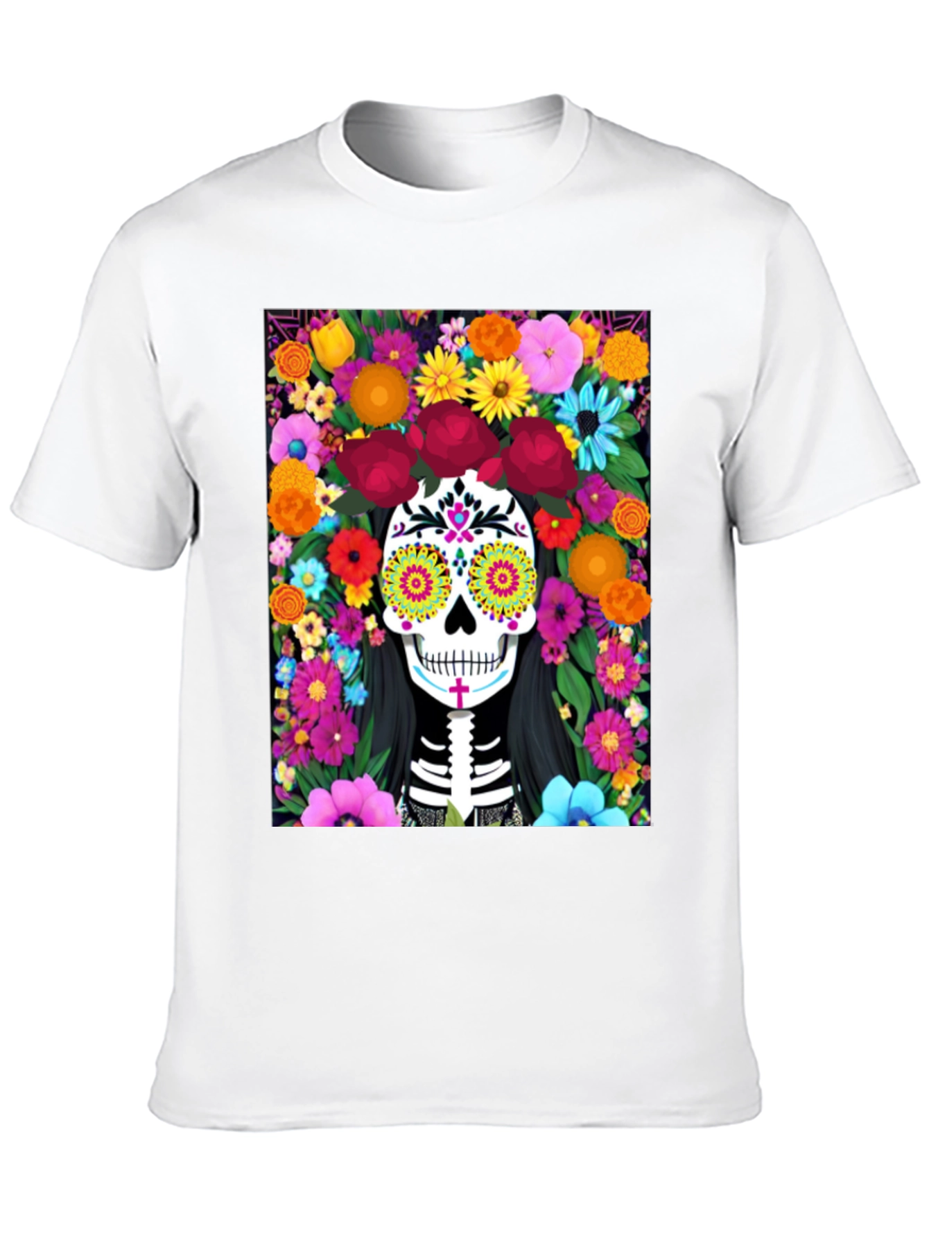 Day of the Dead Skull Floral Graphic Tee