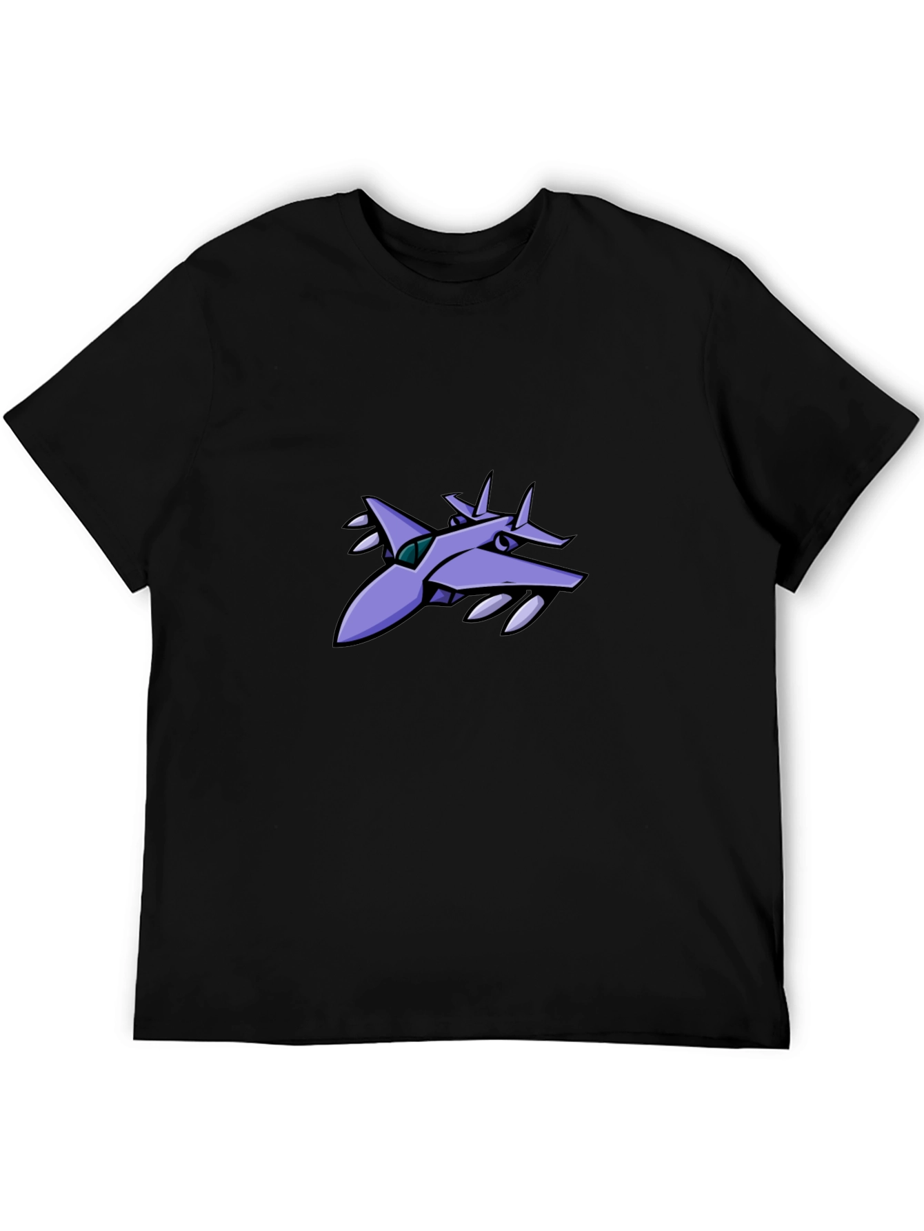 Stylish Black T-Shirt with Aircraft Graphic Design