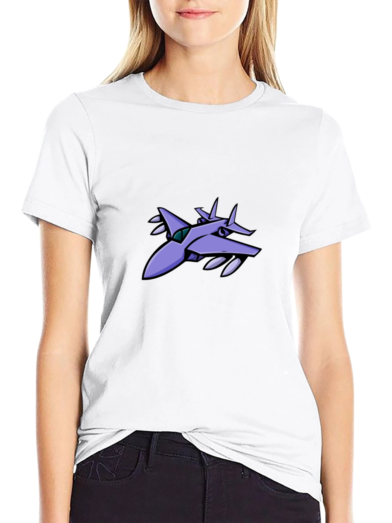 Stylish Black T-Shirt with Aircraft Graphic Design