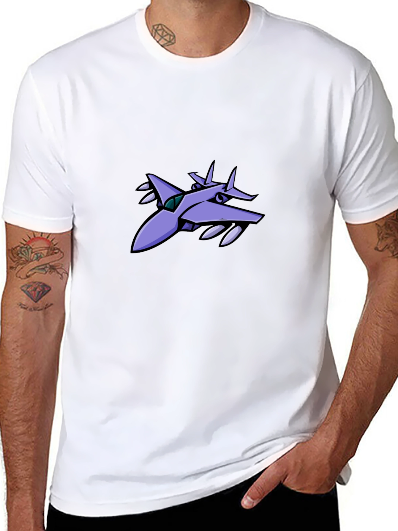 Stylish Black T-Shirt with Aircraft Graphic Design