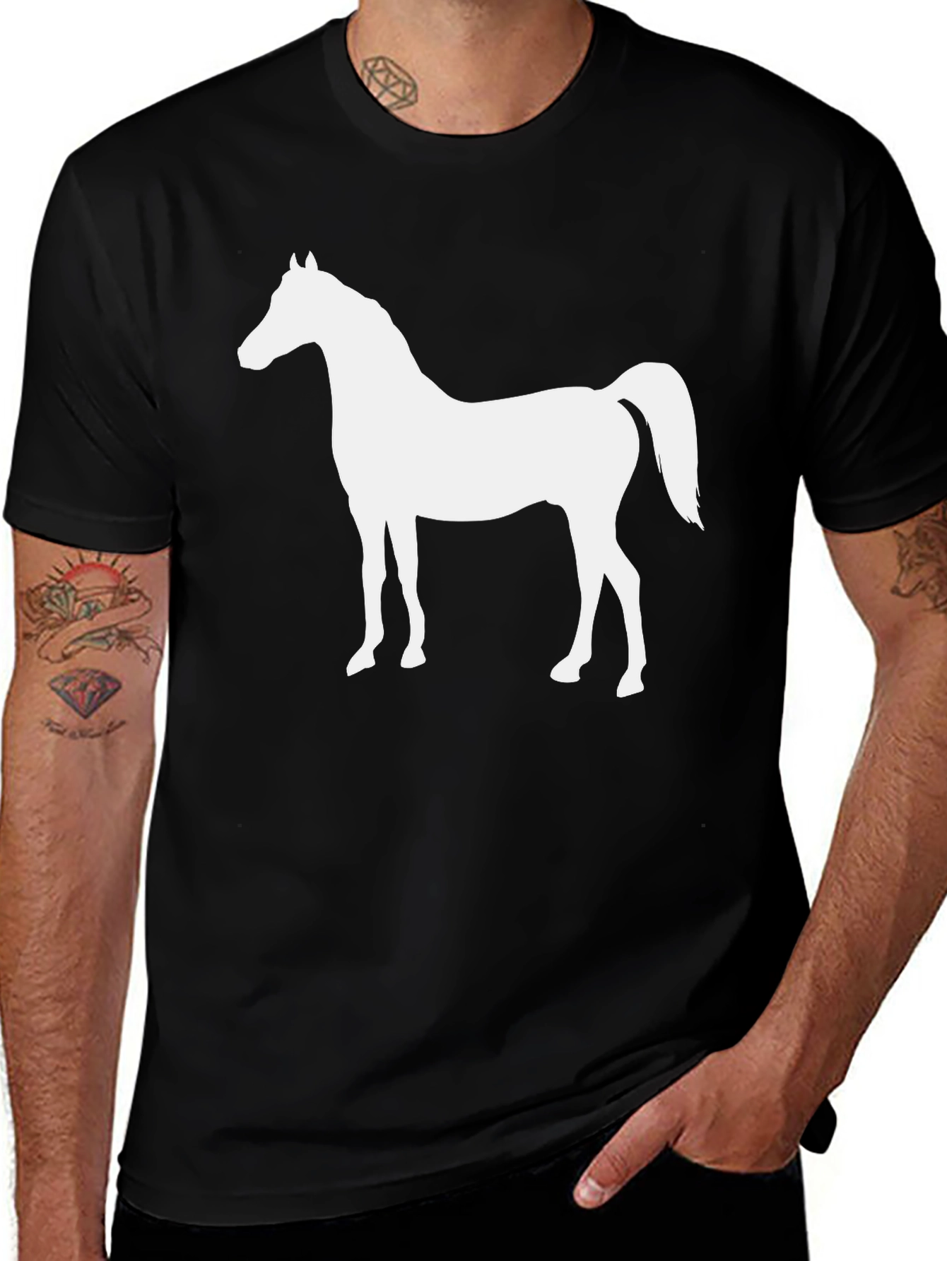 Horse Silhouette Graphic Tee - Black Cotton T-Shirt