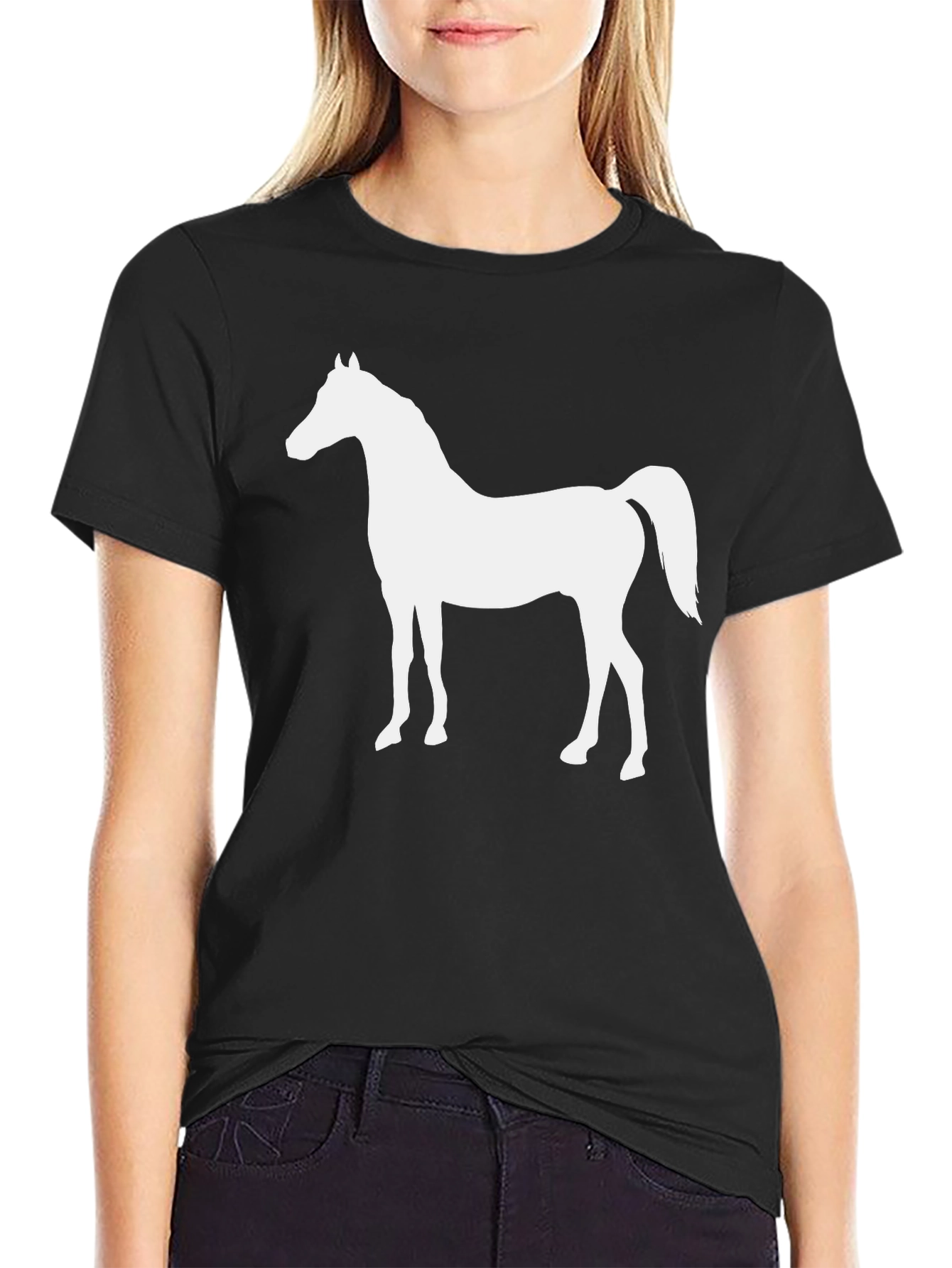 Horse Silhouette Graphic Tee - Black Cotton T-Shirt