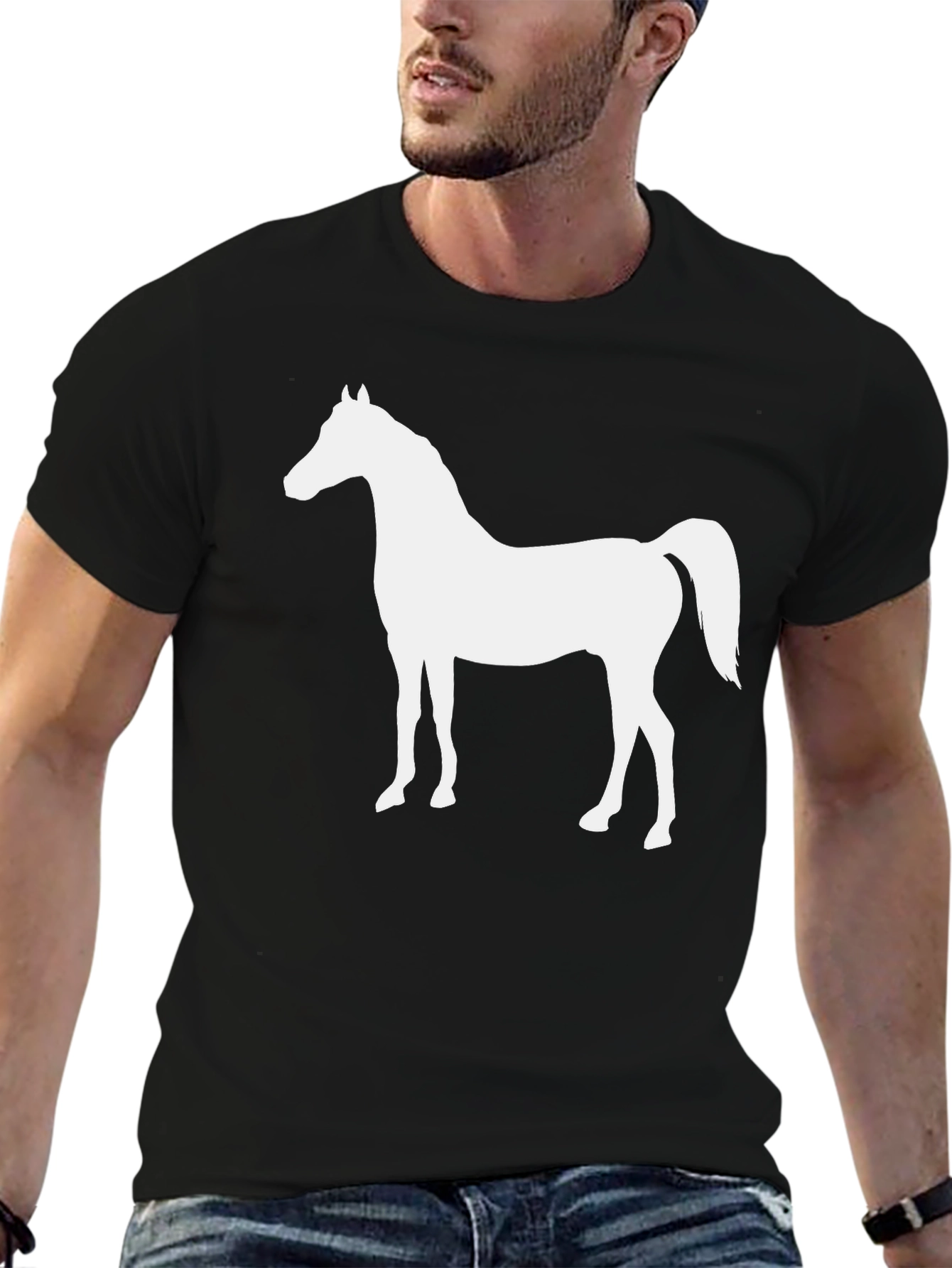 Horse Silhouette Graphic Tee - Black Cotton T-Shirt