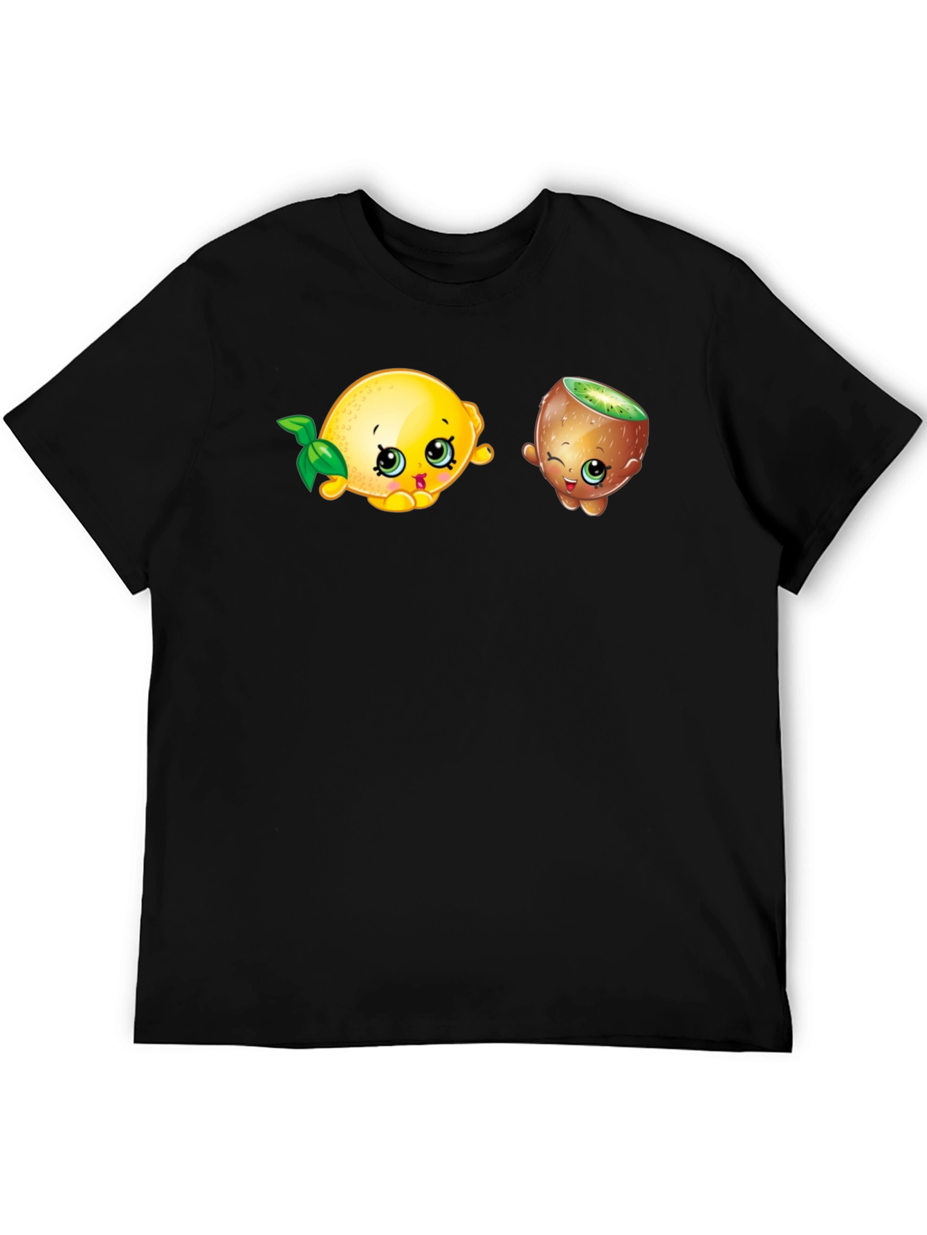 Cartoon Fruit Print Black T-Shirt
