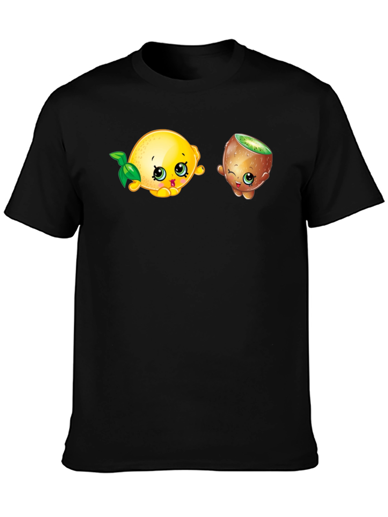 Cartoon Fruit Print Black T-Shirt