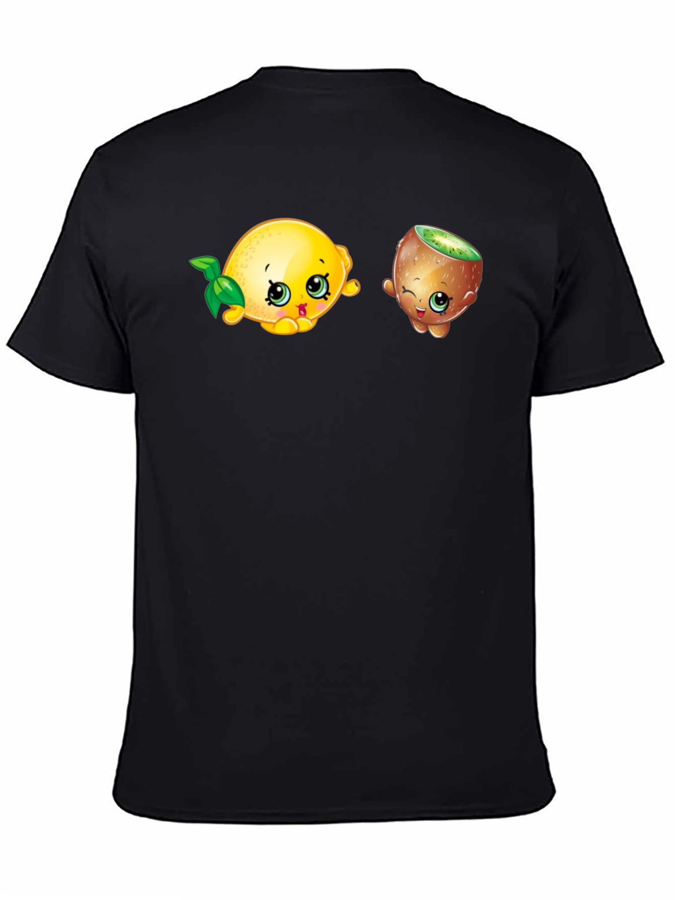 Cartoon Fruit Print Black T-Shirt