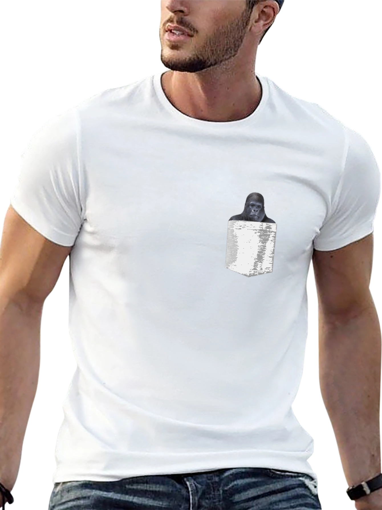 Gorilla in Pocket Black T-Shirt