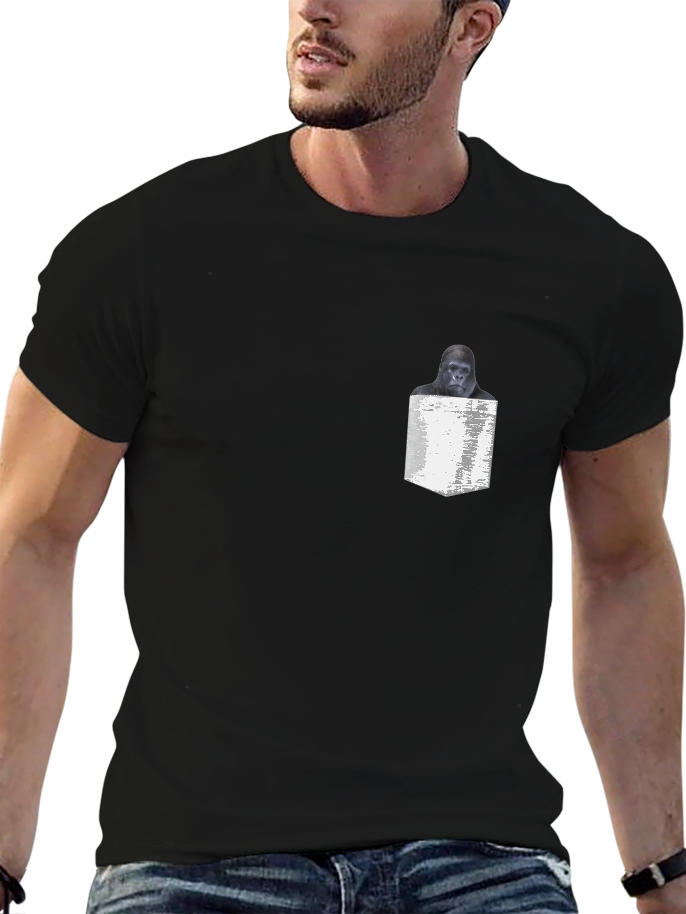 Gorilla in Pocket Black T-Shirt
