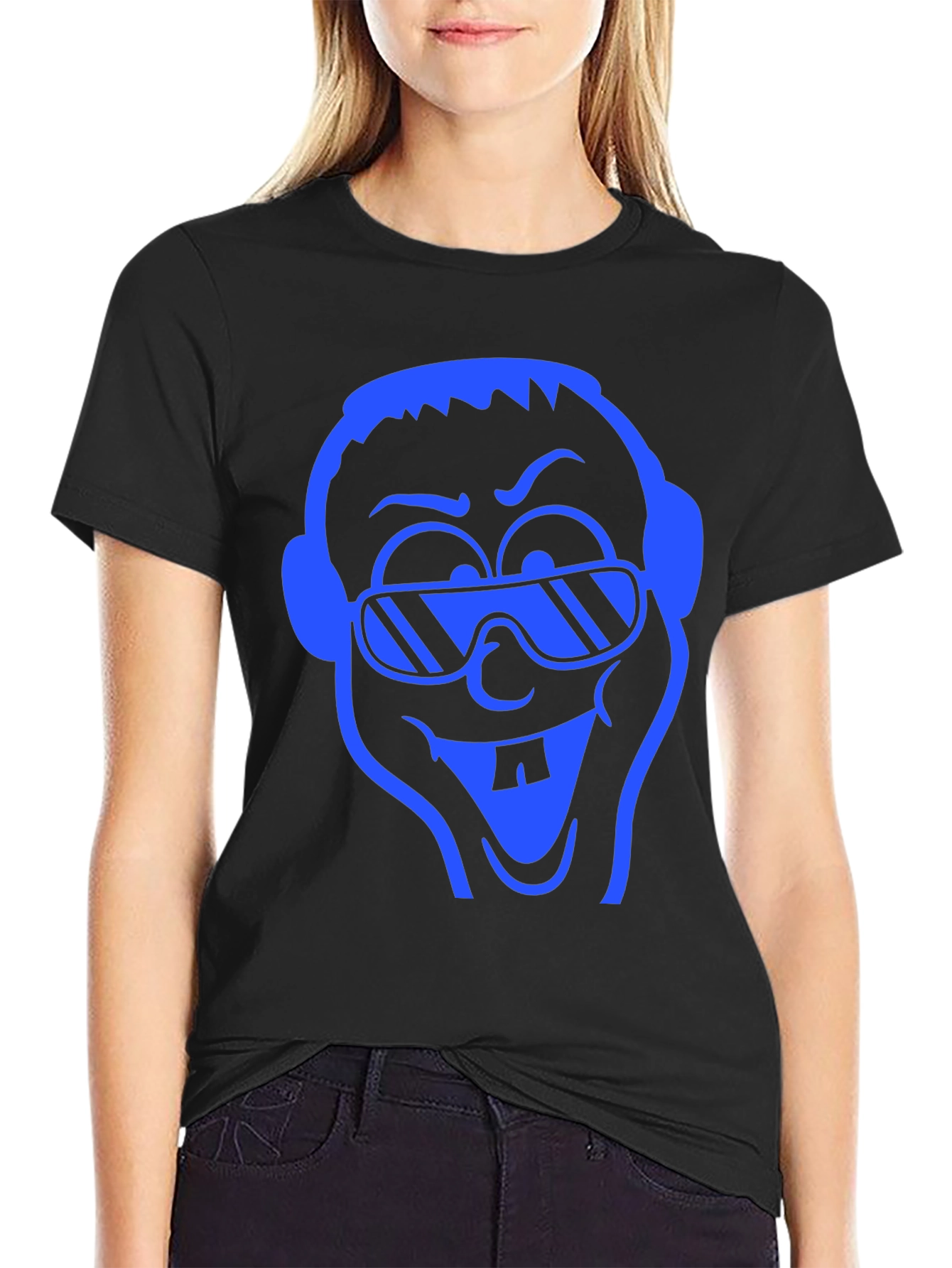 Cartoon Face Graphic Tee - Black