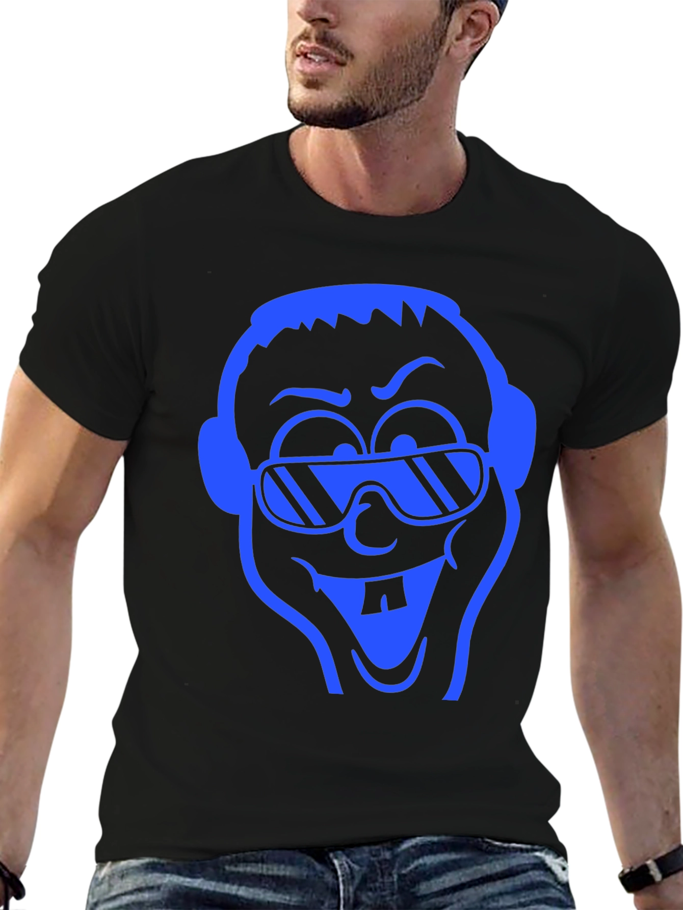 Cartoon Face Graphic Tee - Black