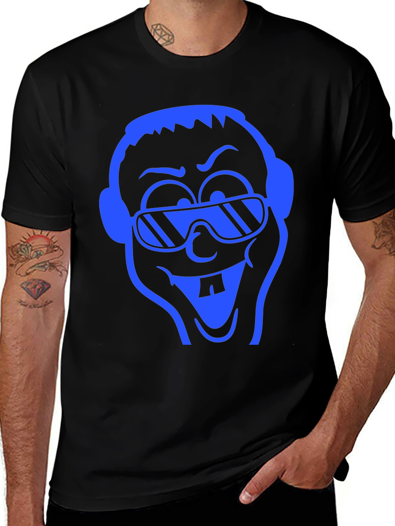 Cartoon Face Graphic Tee - Black