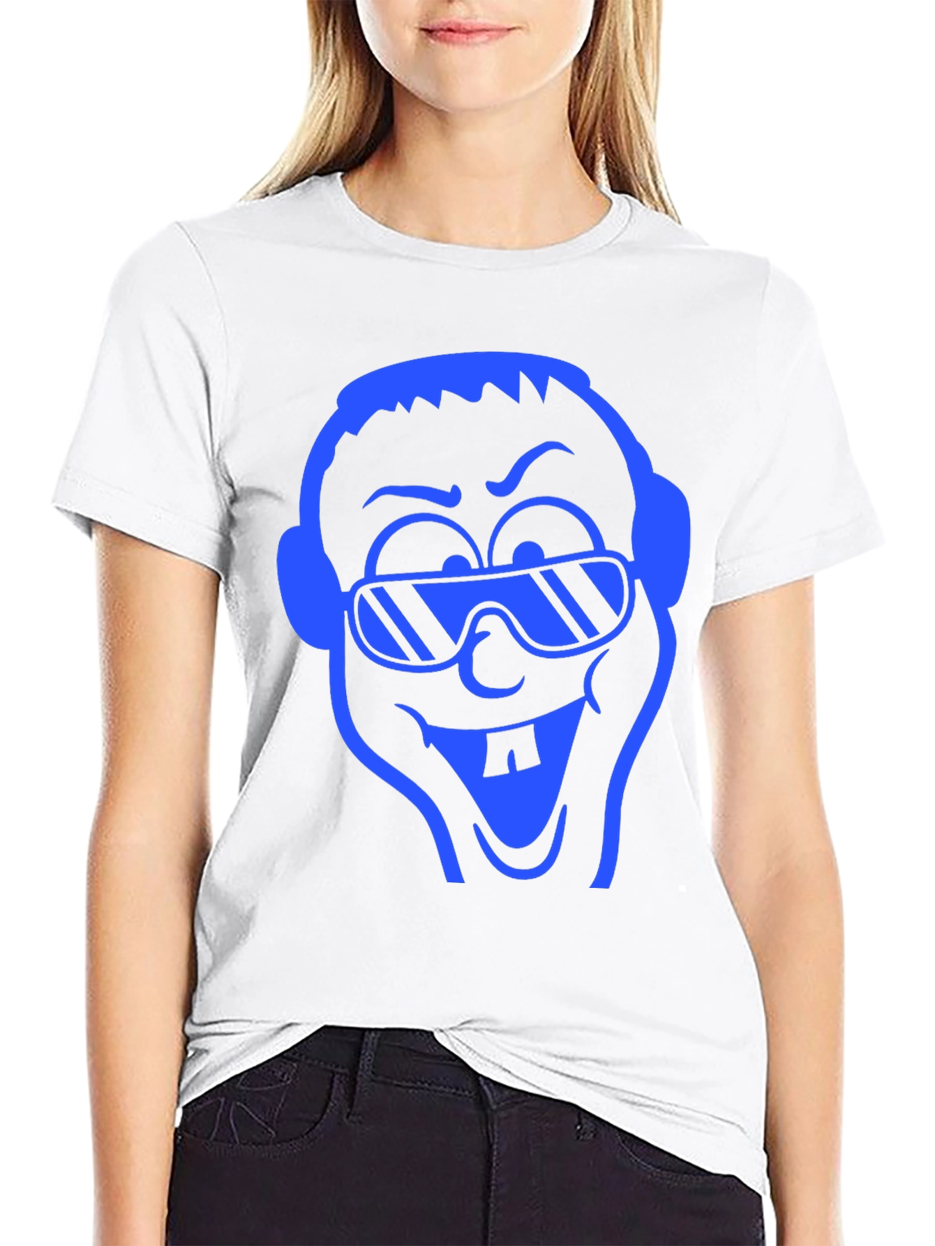 Cartoon Face Graphic Tee - Black