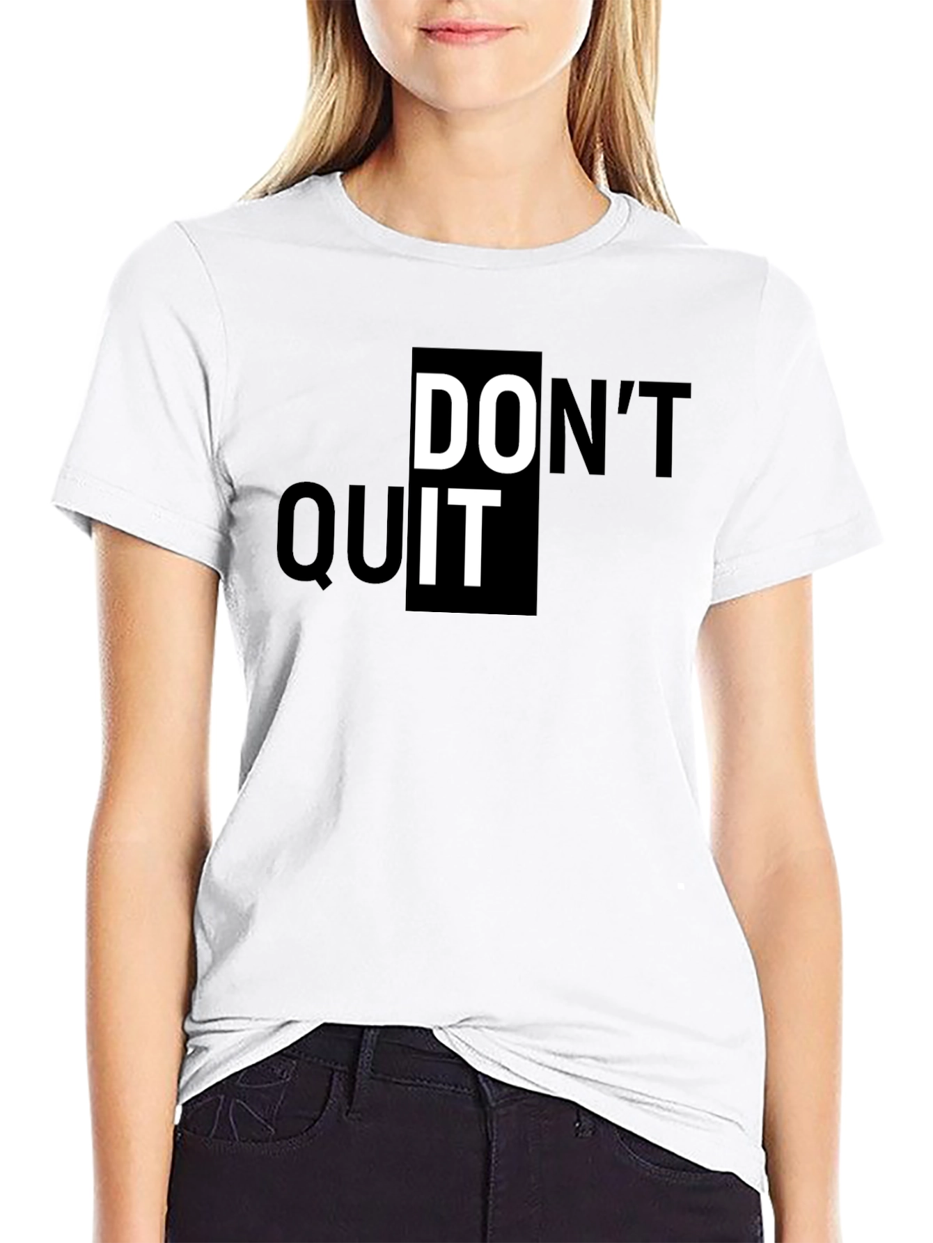 Motivational Dont Quit Graphic Print Black T-Shirt