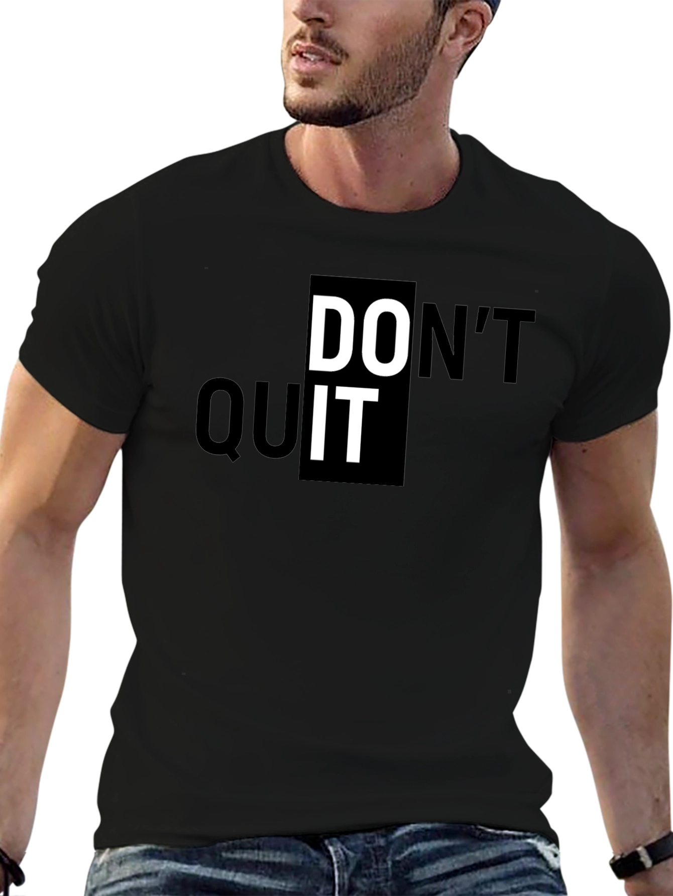 Motivational Dont Quit Graphic Print Black T-Shirt
