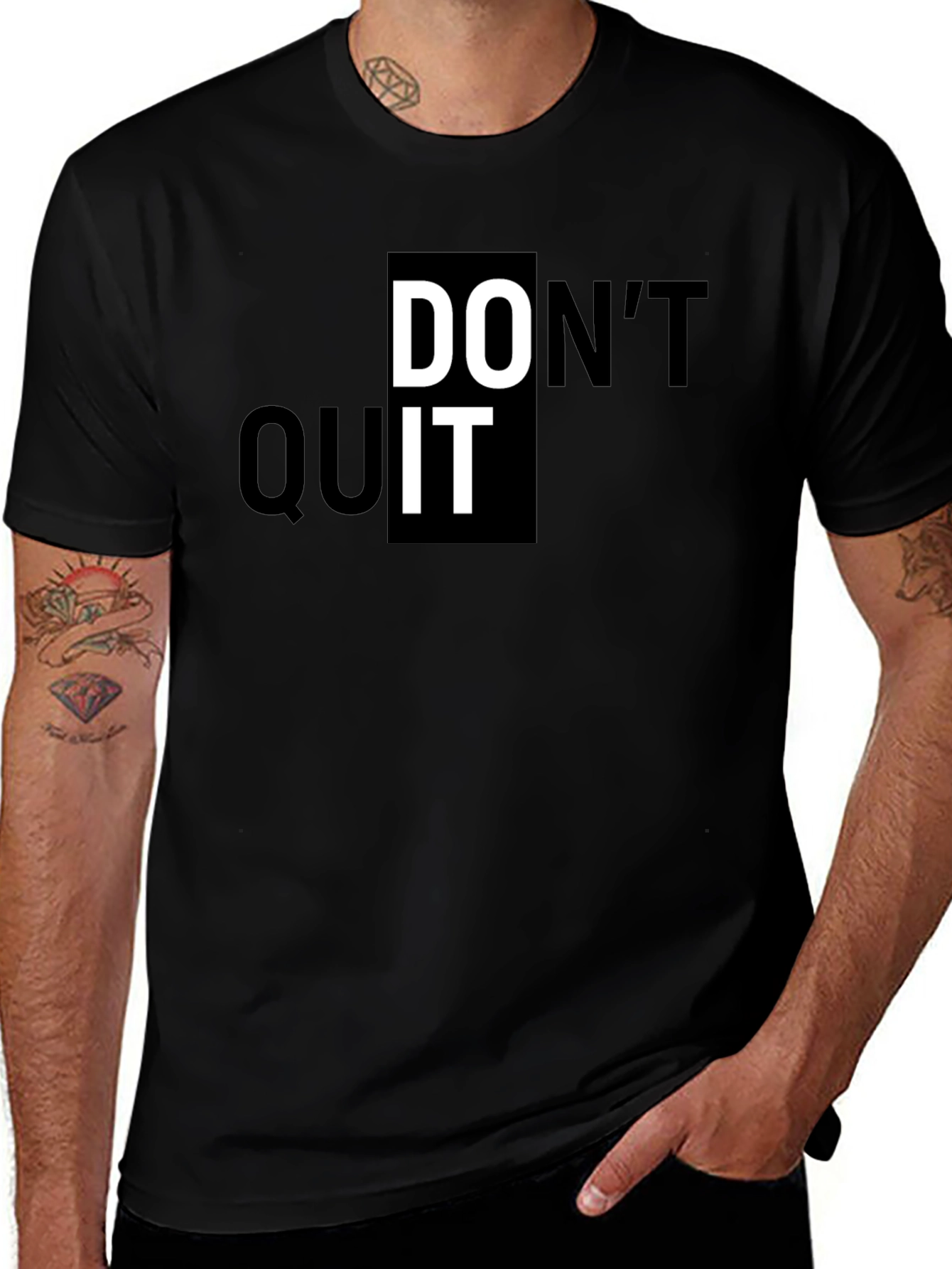Motivational Dont Quit Graphic Print Black T-Shirt
