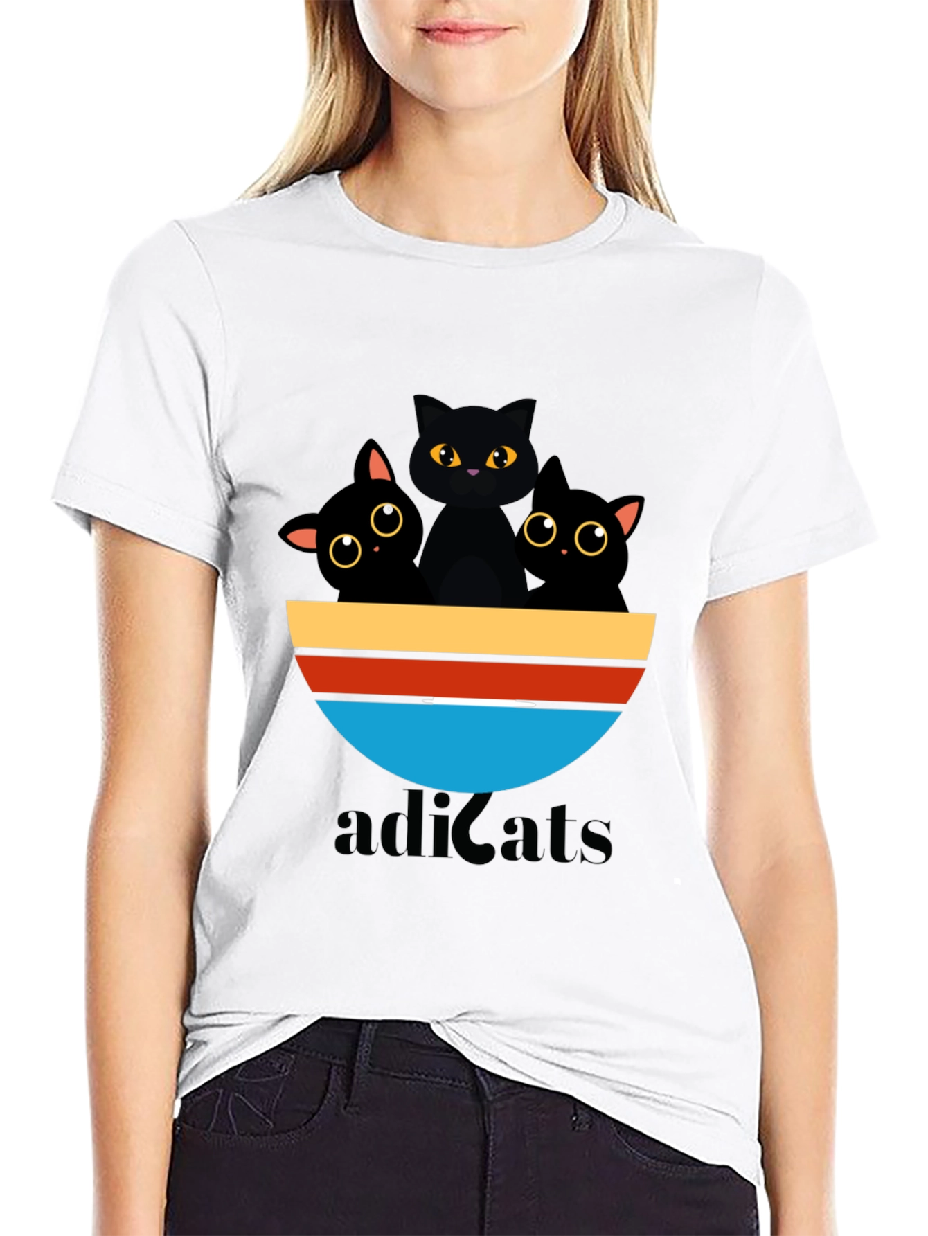 Adicats Graphic Tee - Black Cat Retro Style