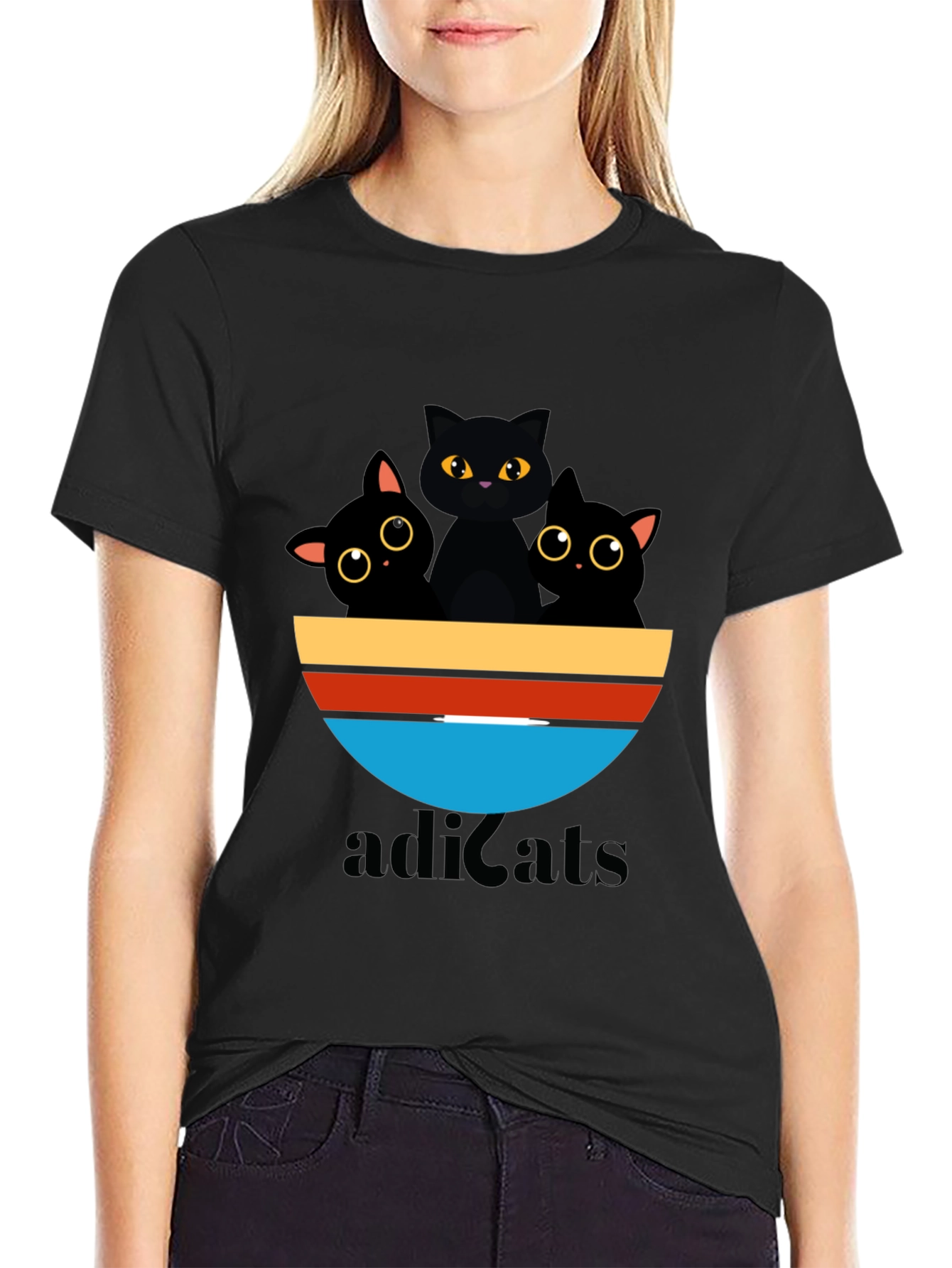Adicats Graphic Tee - Black Cat Retro Style
