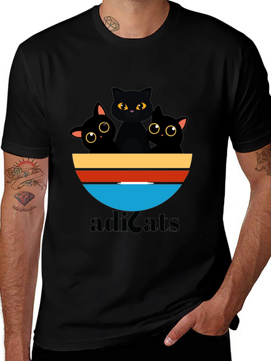 Adicats Graphic Tee - Black Cat Retro Style