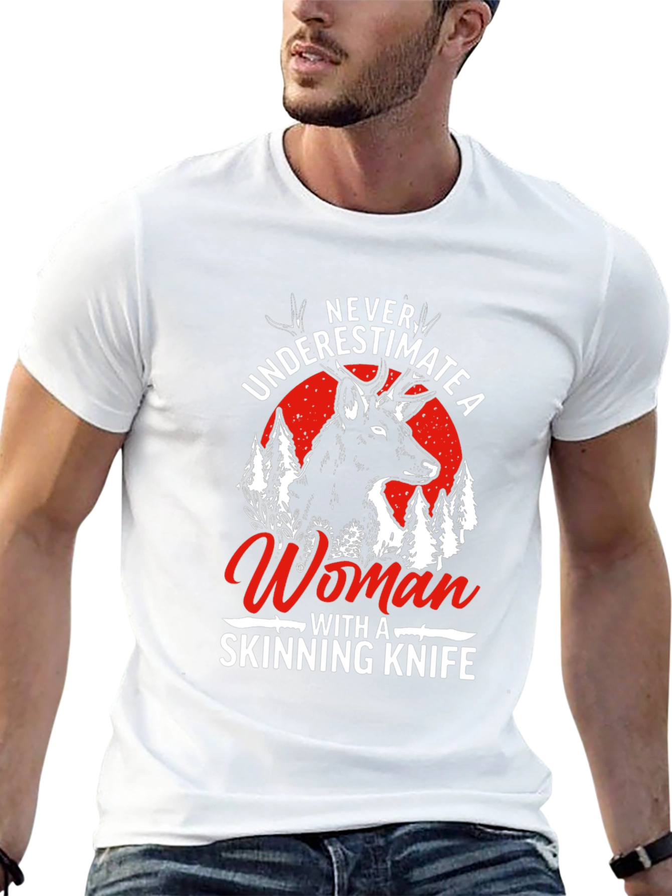 Never Underestimate a Woman with a Skinning Knife T-Shirt