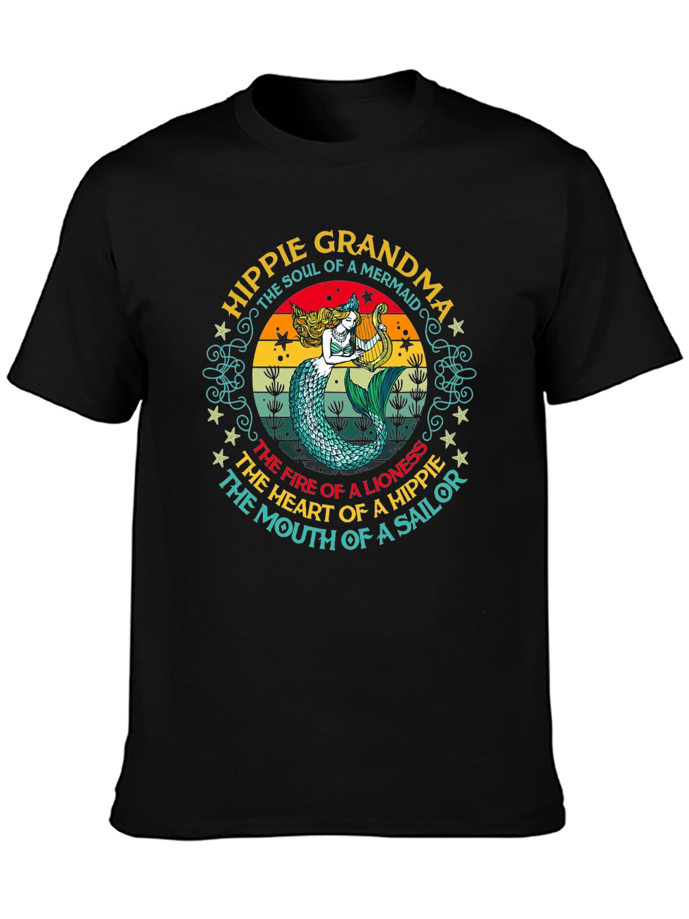 Hippie Grandma Mermaid Graphic T-Shirt