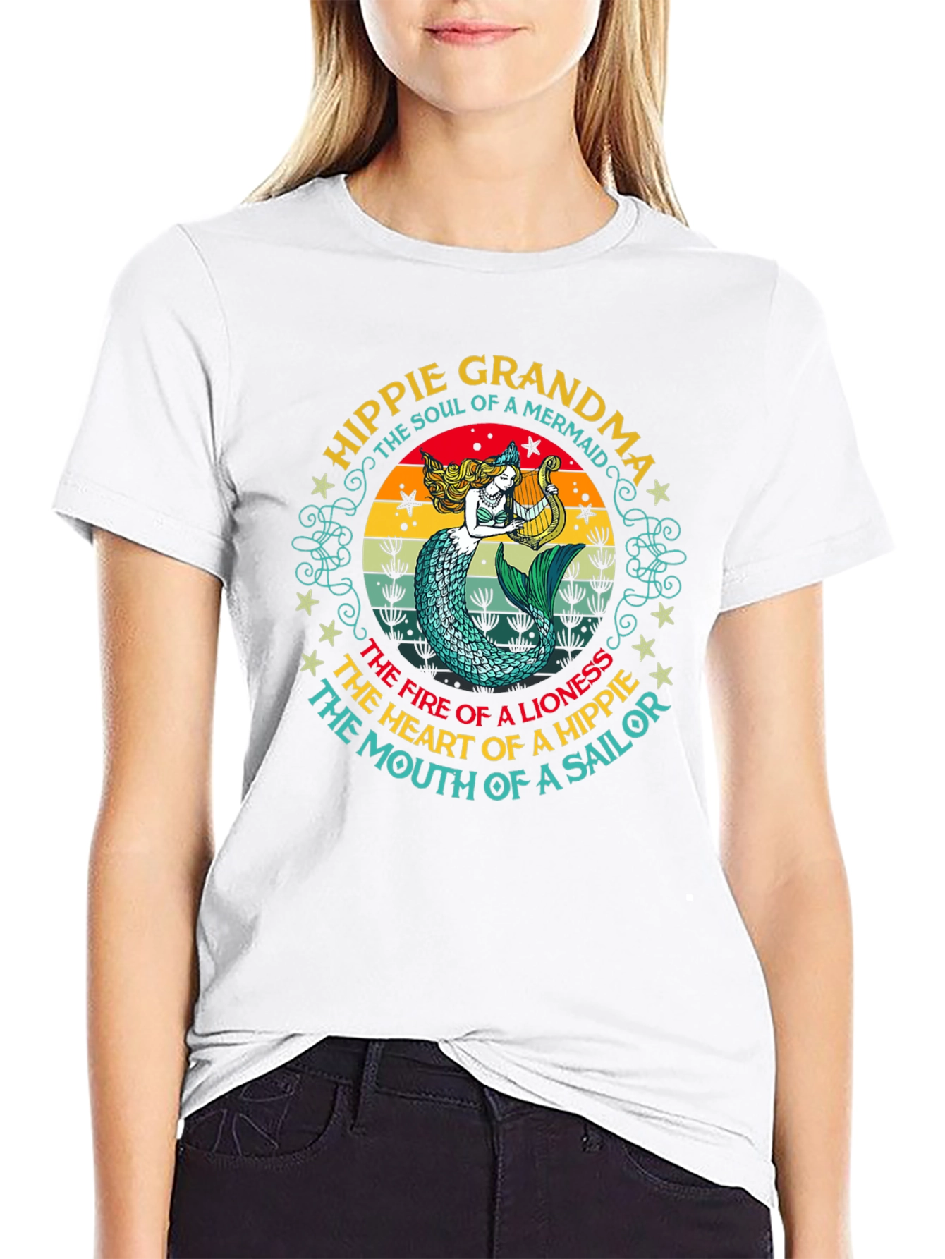 Hippie Grandma Mermaid Graphic T-Shirt